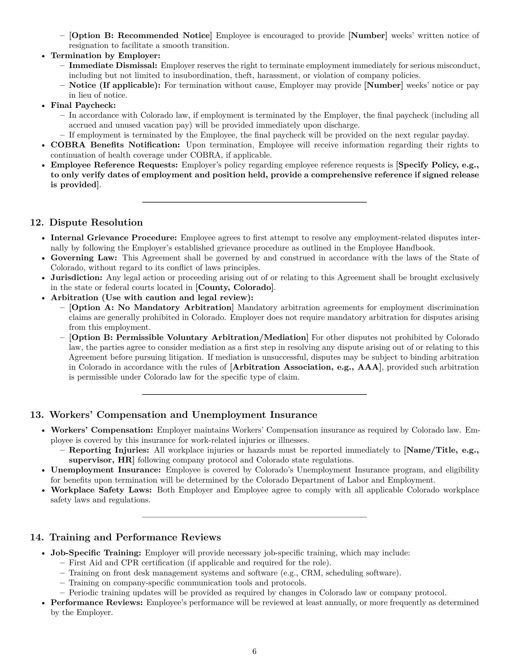 Preview page 6 of Pro Colorado receptionist employment contract template