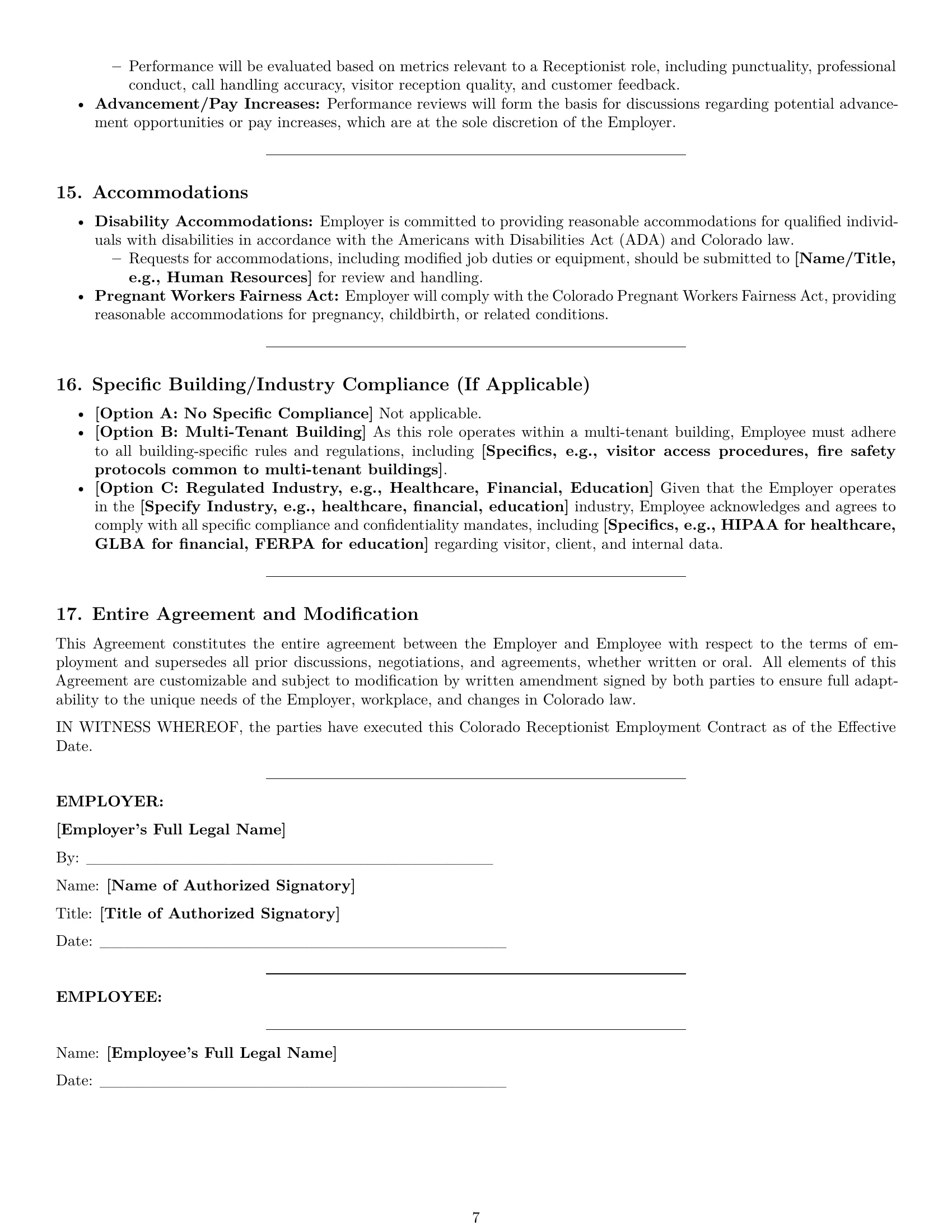 Preview page 7 of Pro Colorado receptionist employment contract template