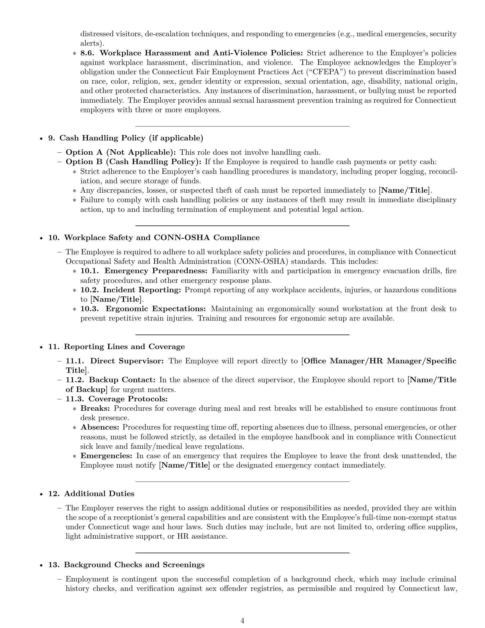 Preview page 4 of Pro Connecticut receptionist employment contract template