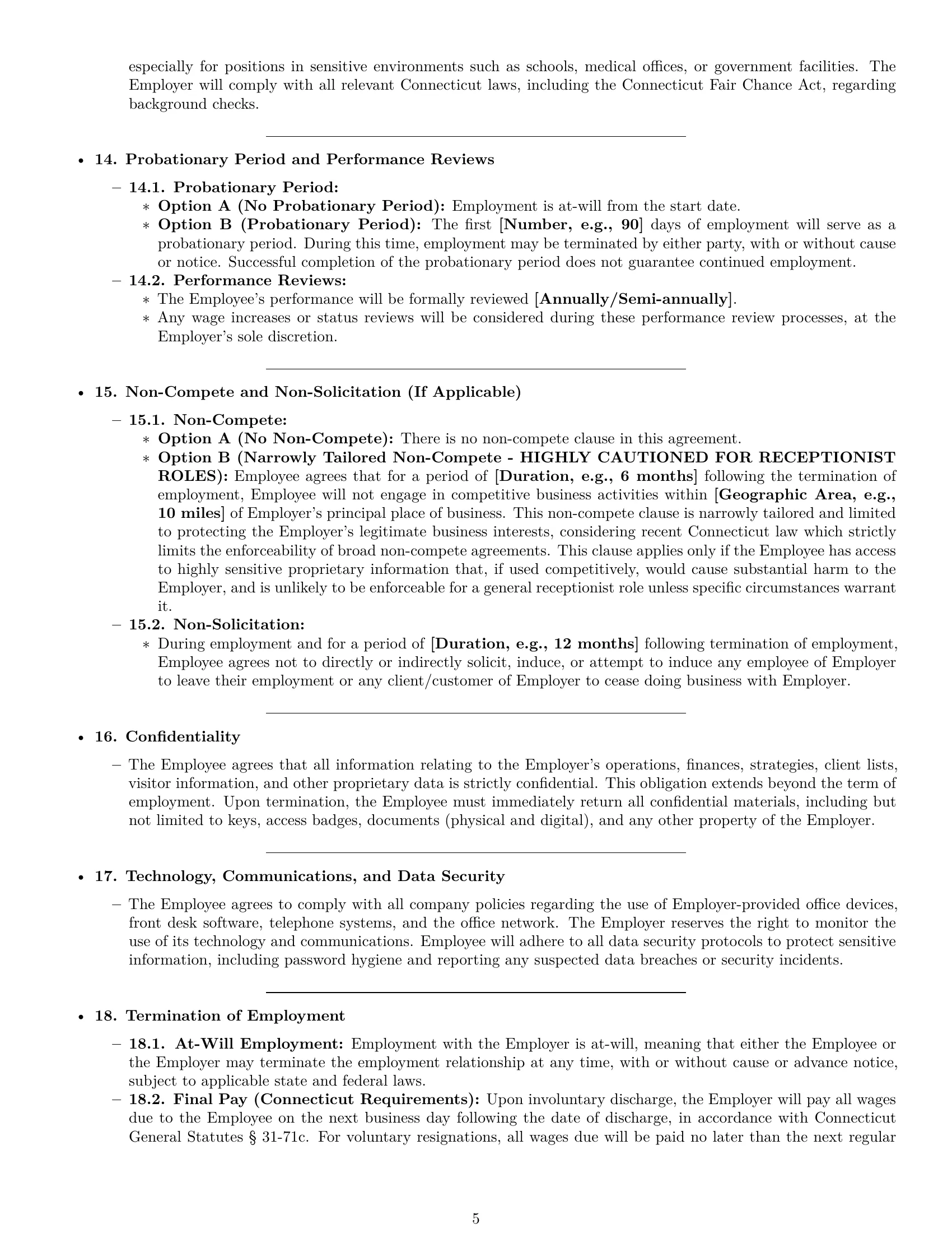 Preview page 5 of Pro Connecticut receptionist employment contract template