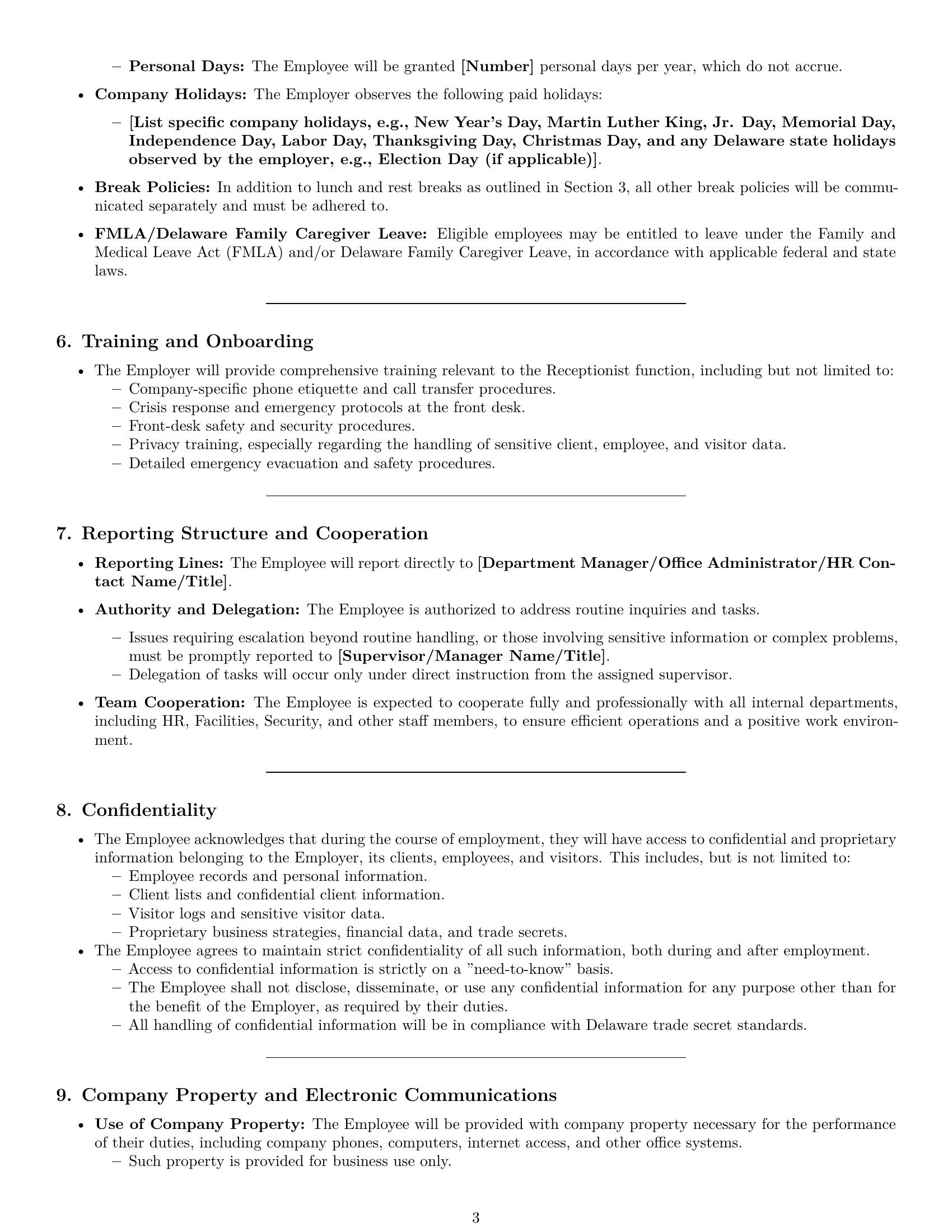 Preview page 3 of Pro Delaware receptionist employment contract template