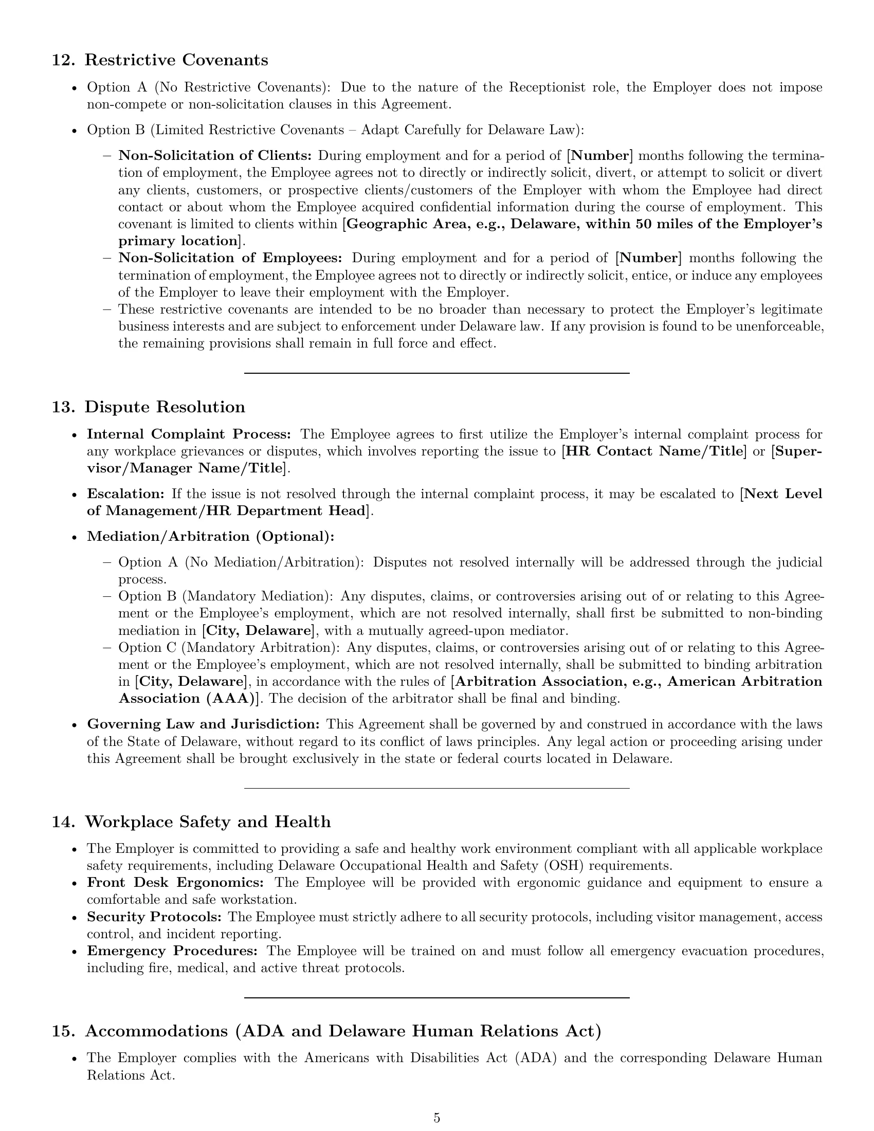 Preview page 5 of Pro Delaware receptionist employment contract template