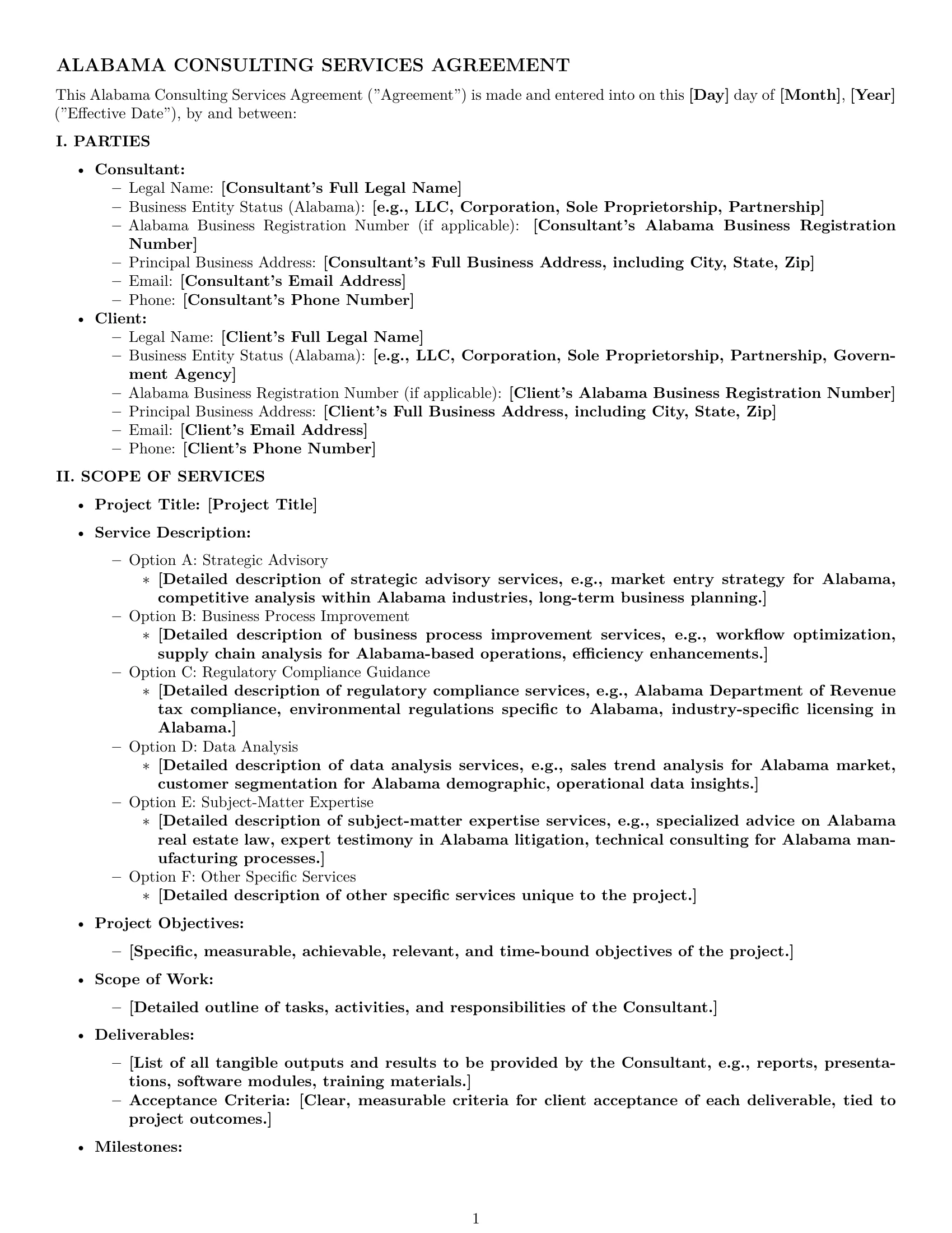 Preview page 1 of Pro Alabama consulting service contract template