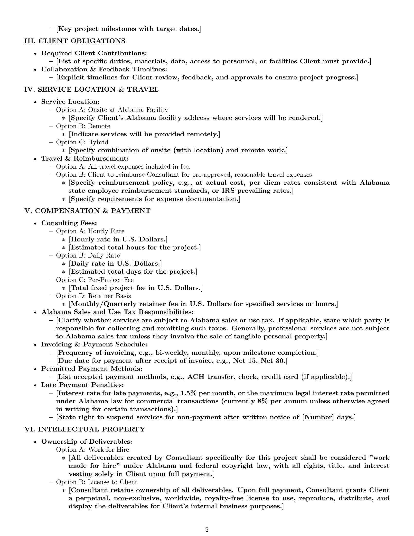 Preview page 2 of Pro Alabama consulting service contract template