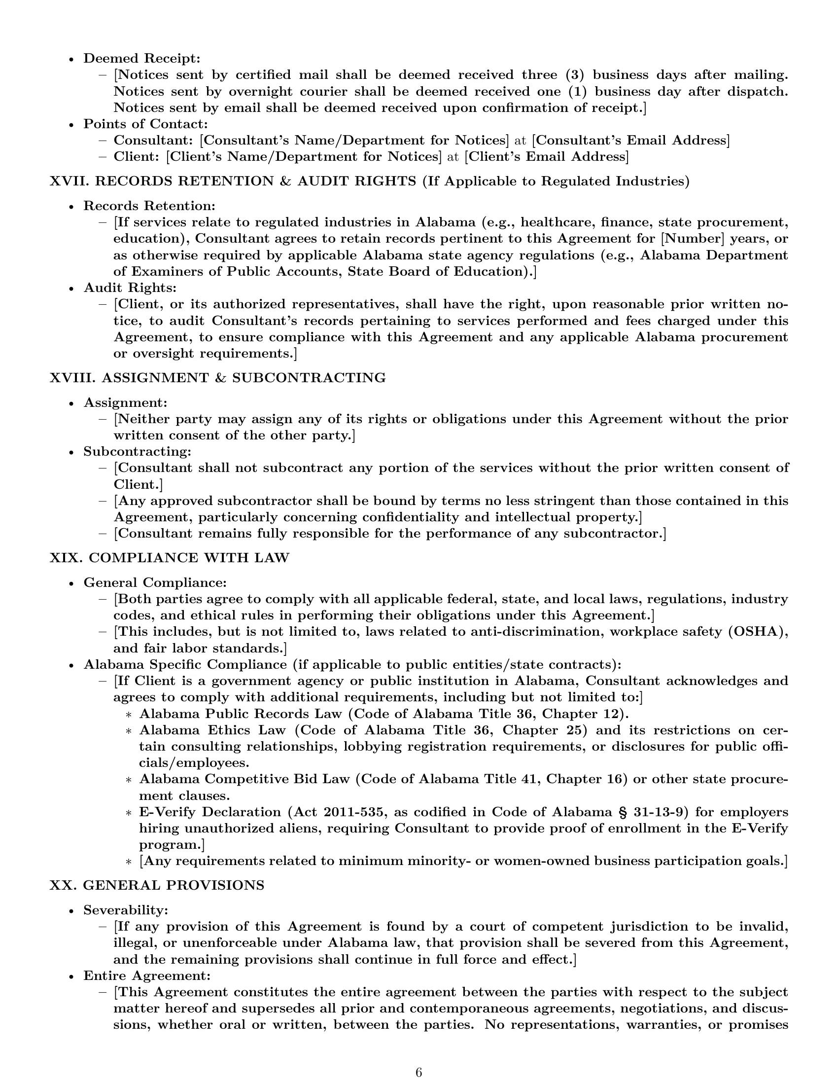 Preview page 6 of Pro Alabama consulting service contract template