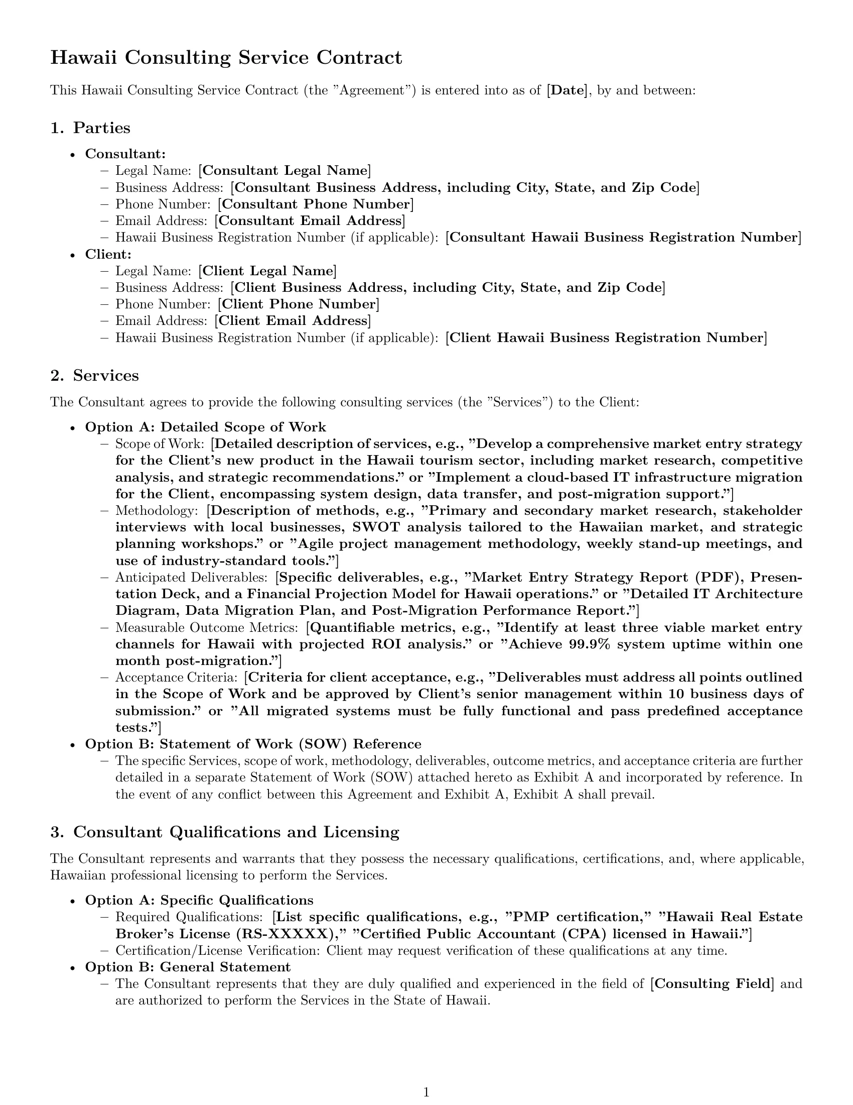 Preview page 1 of Pro Hawaii consulting service contract template