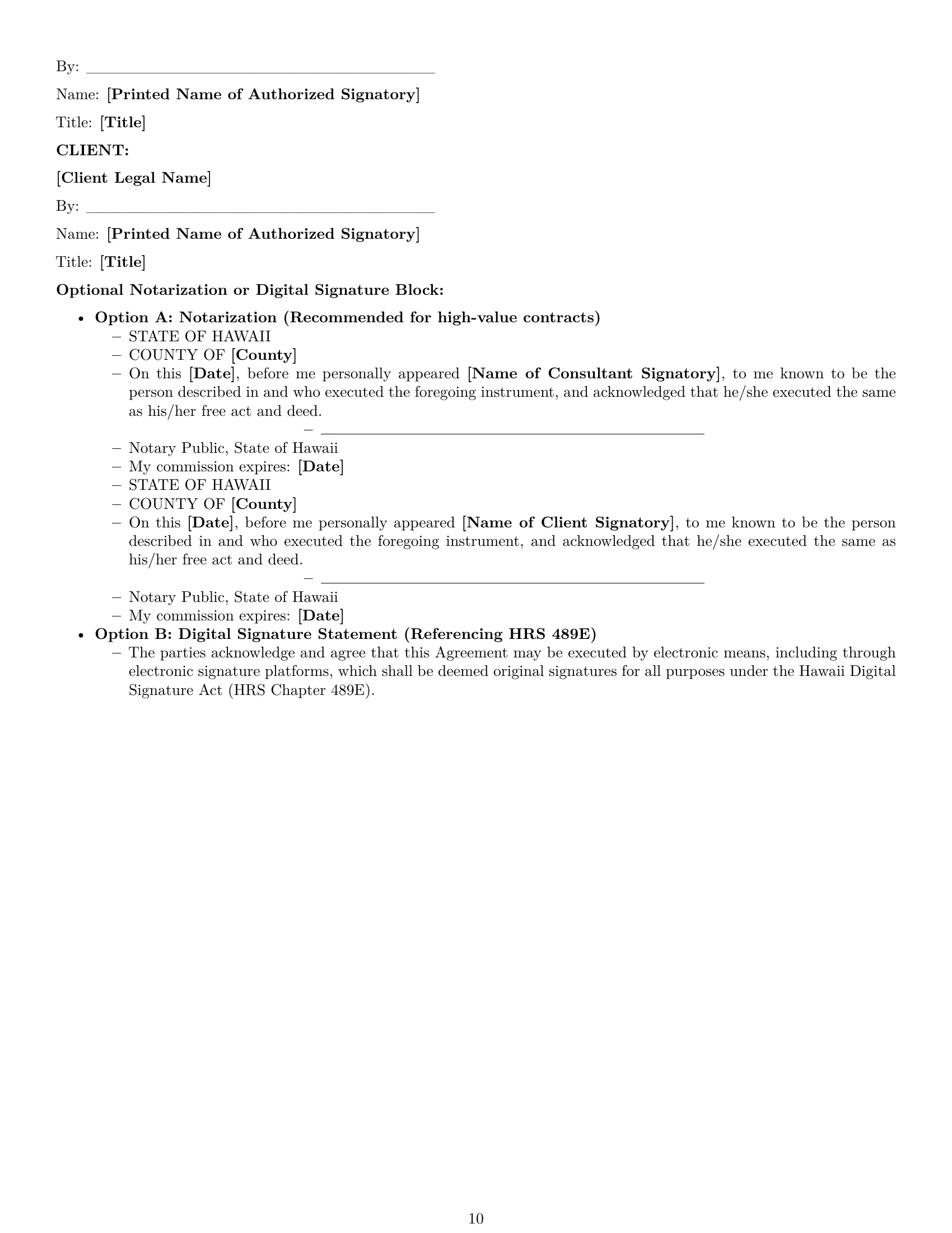 Preview page 10 of Pro Hawaii consulting service contract template