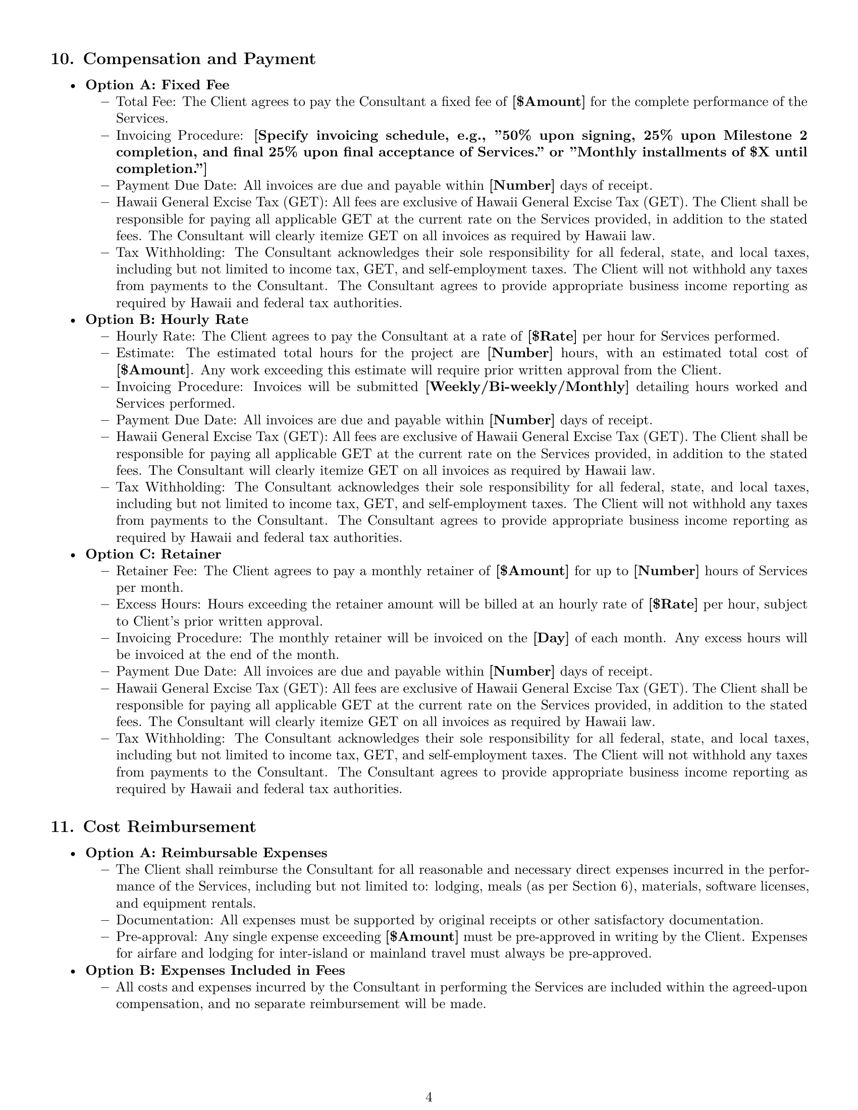 Preview page 4 of Pro Hawaii consulting service contract template