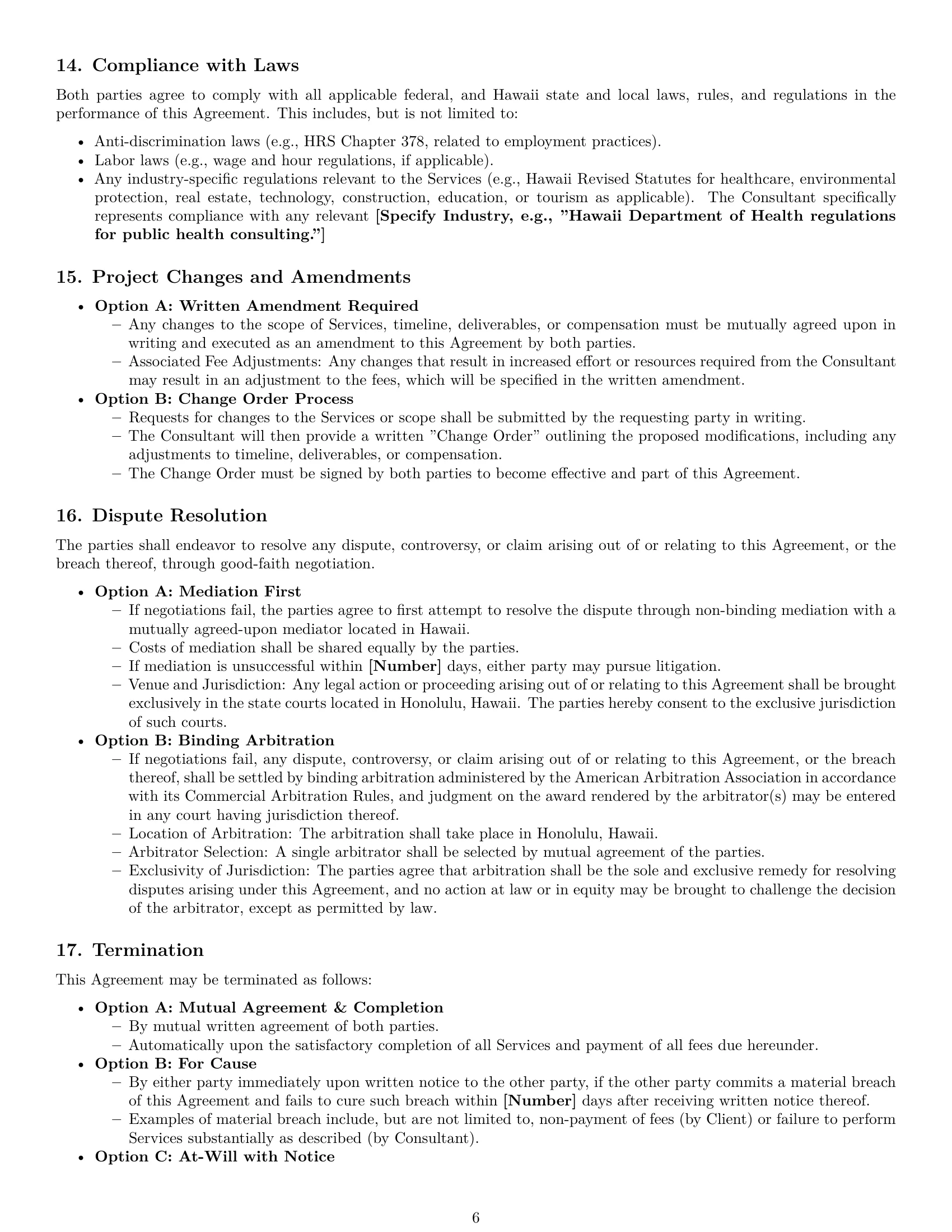 Preview page 6 of Pro Hawaii consulting service contract template