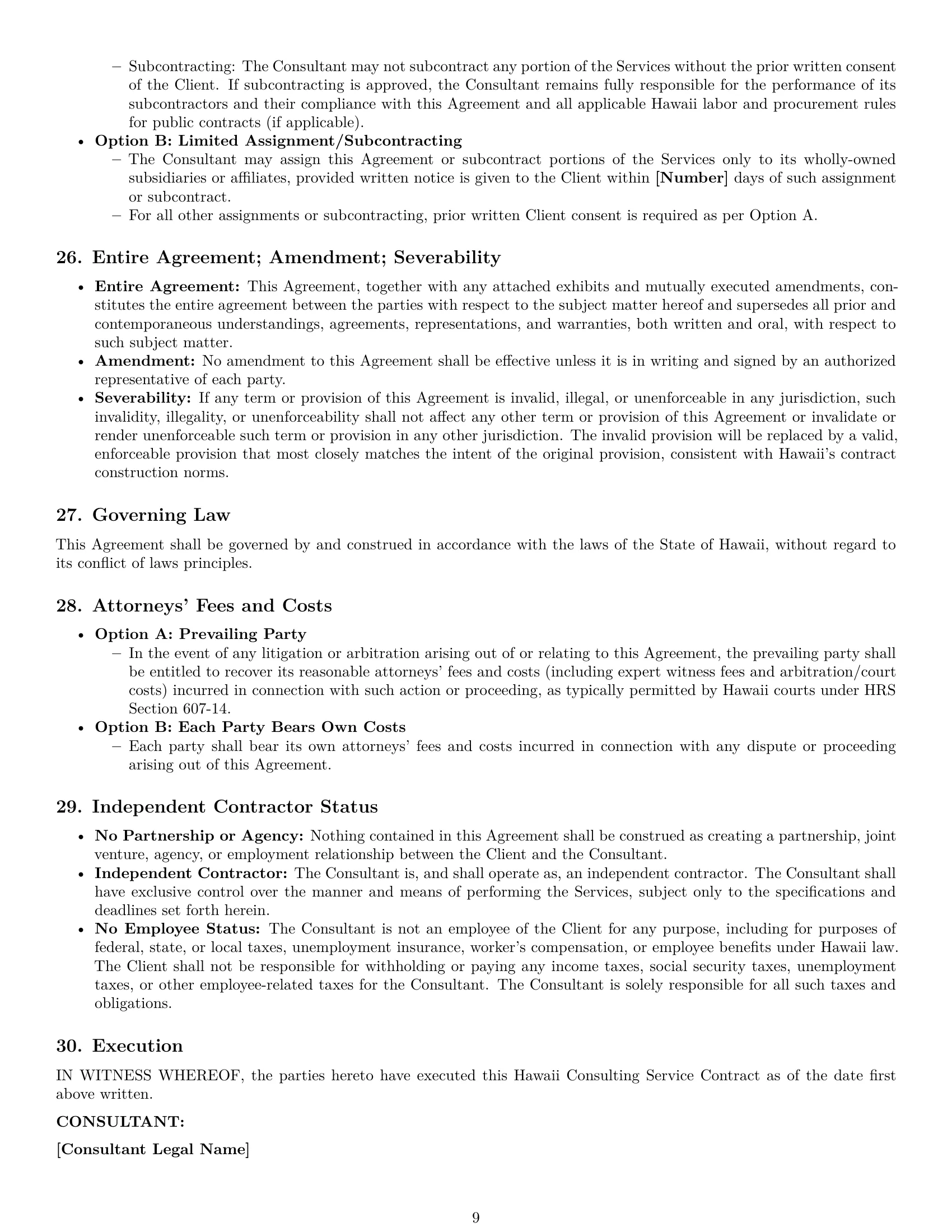 Preview page 9 of Pro Hawaii consulting service contract template