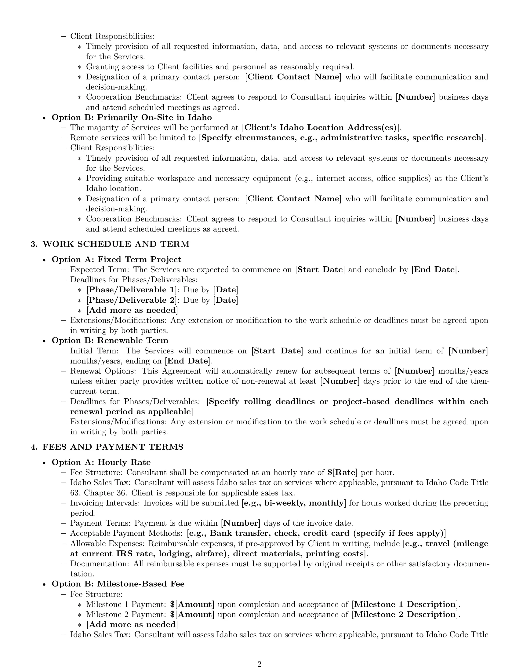 Preview page 2 of Pro Idaho consulting service contract template