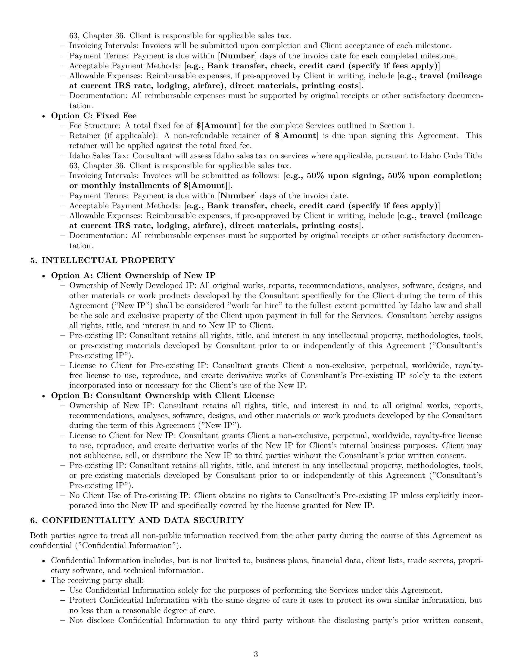 Preview page 3 of Pro Idaho consulting service contract template