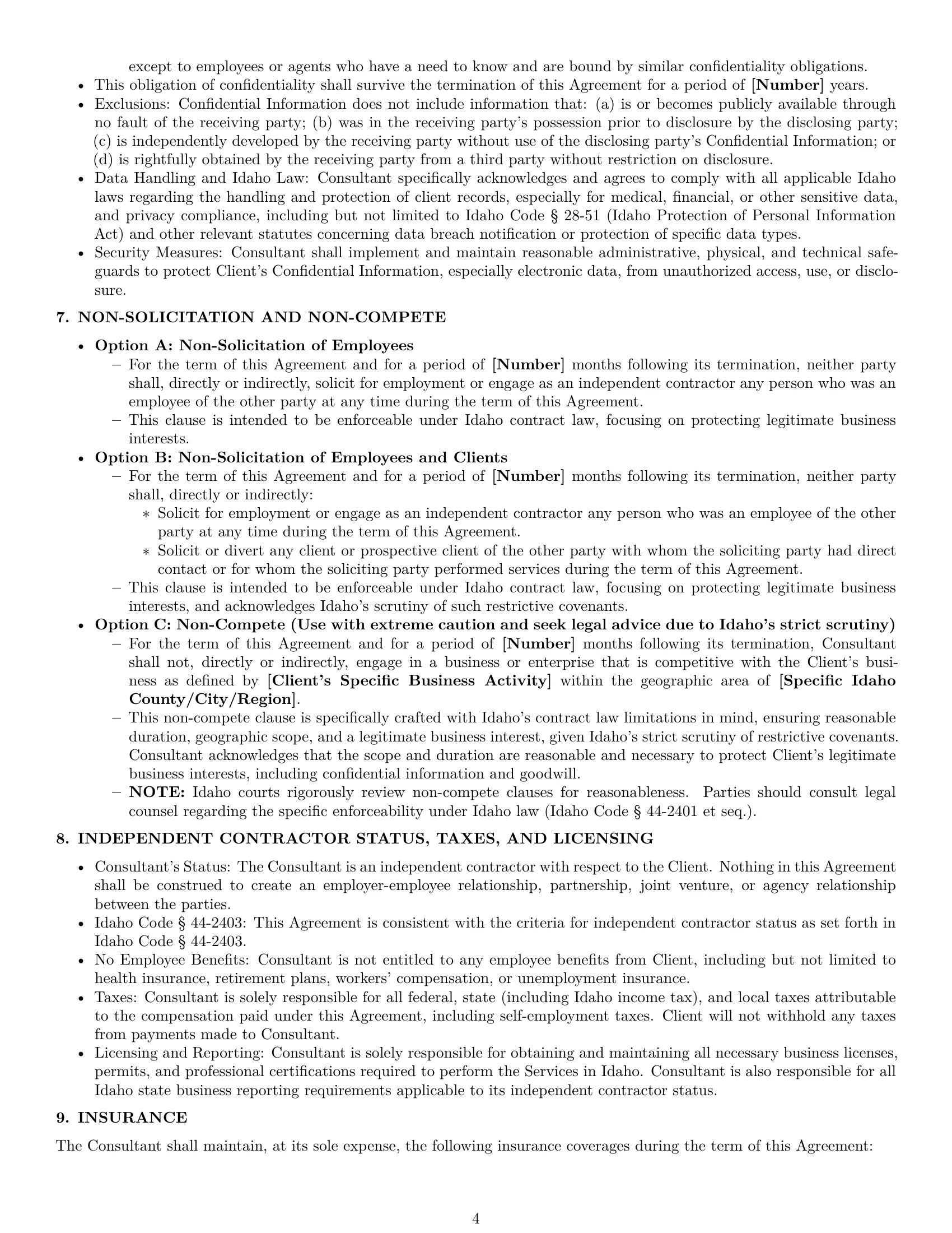 Preview page 4 of Pro Idaho consulting service contract template