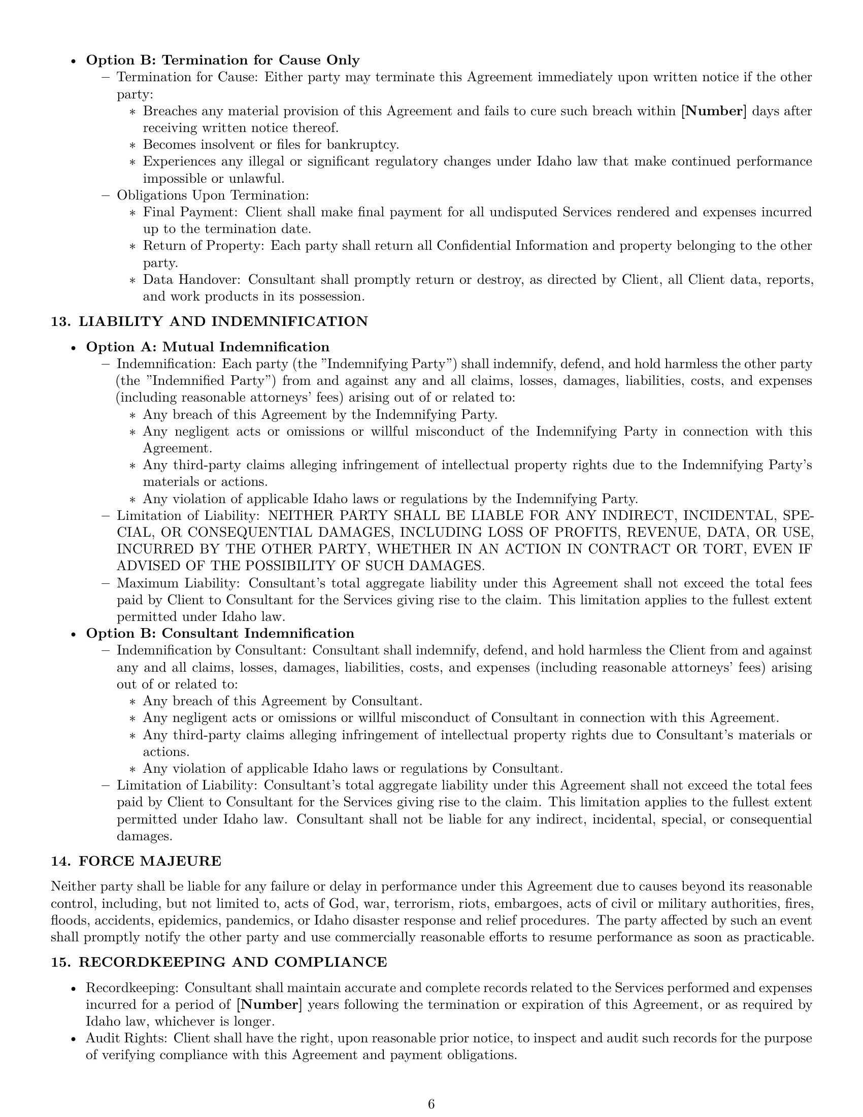 Preview page 6 of Pro Idaho consulting service contract template
