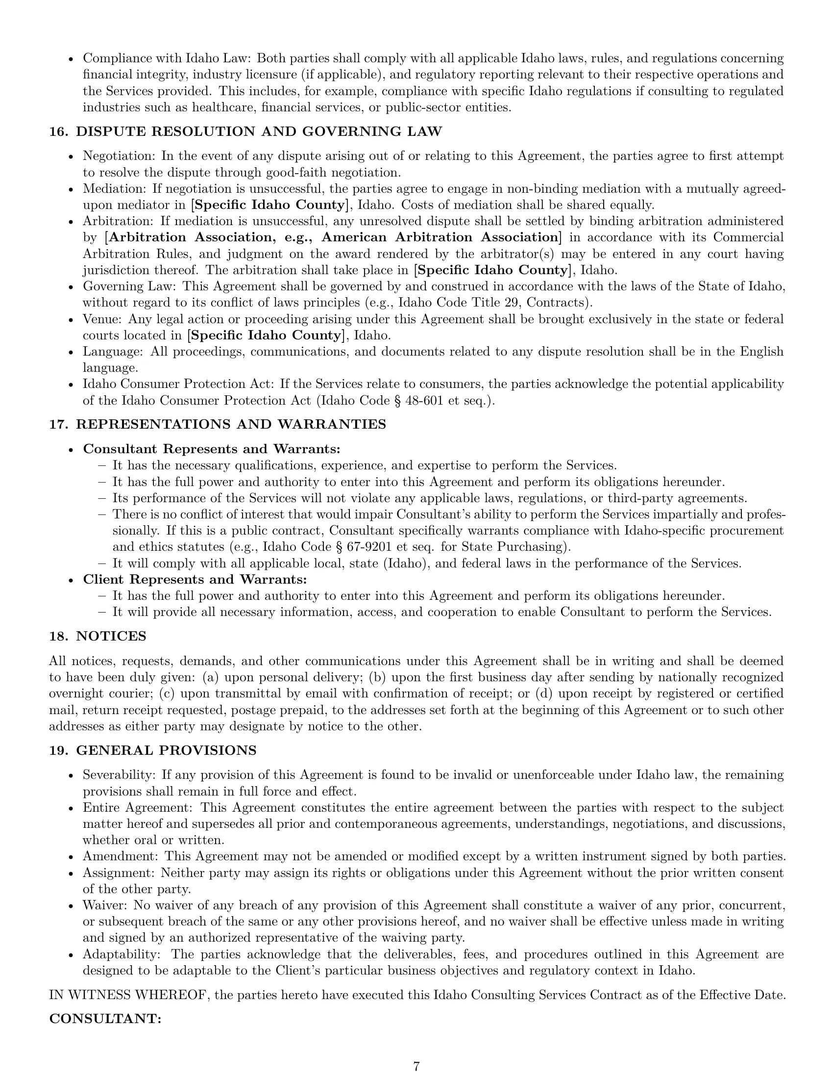 Preview page 7 of Pro Idaho consulting service contract template