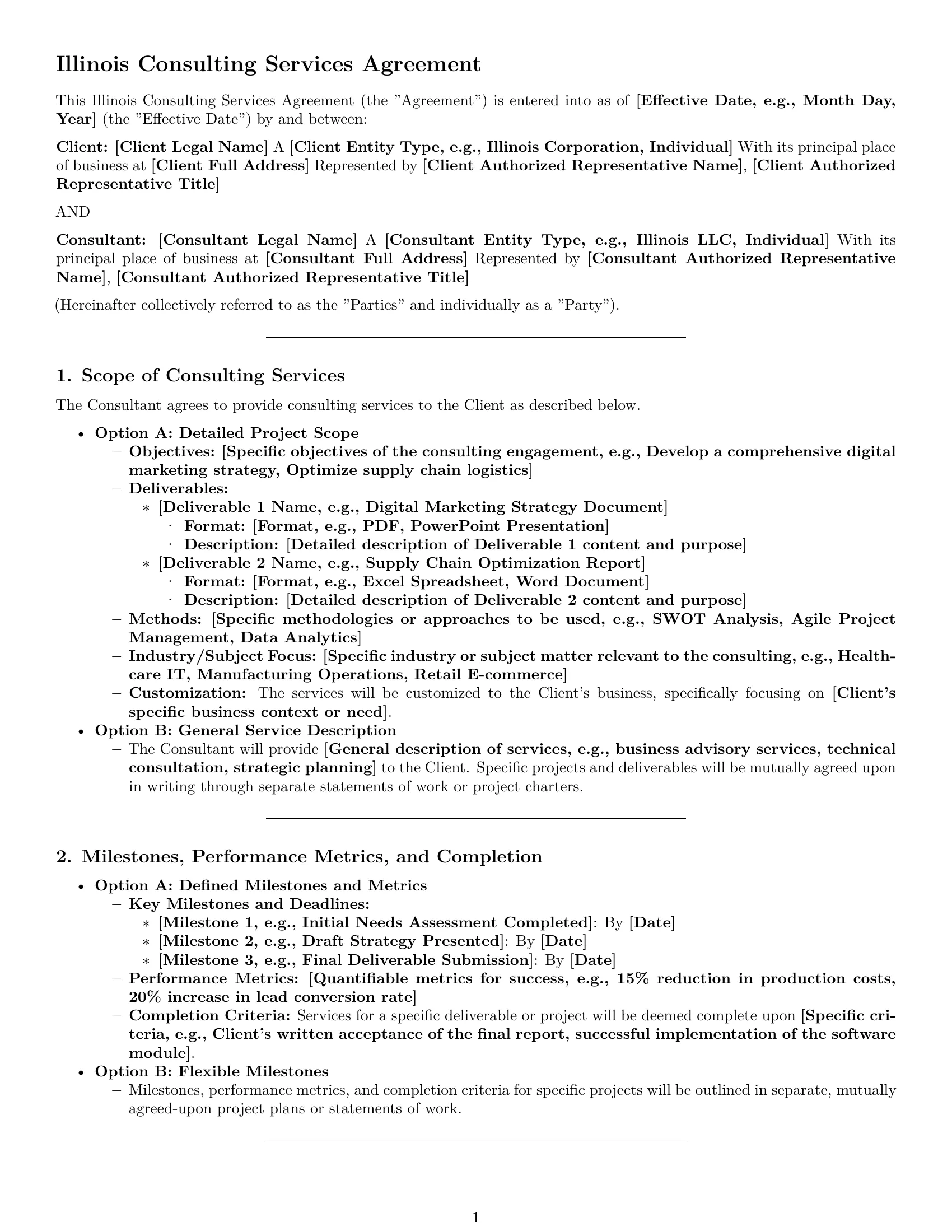 Preview page 1 of Pro Illinois consulting service contract template