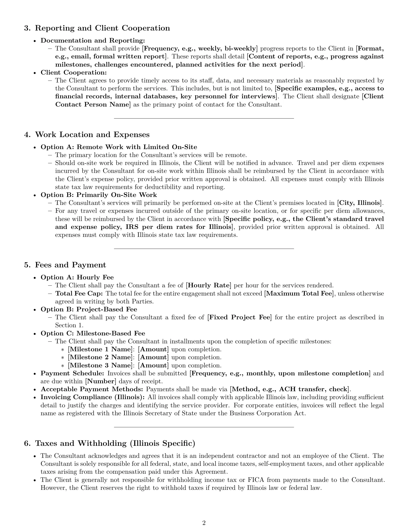 Preview page 2 of Pro Illinois consulting service contract template