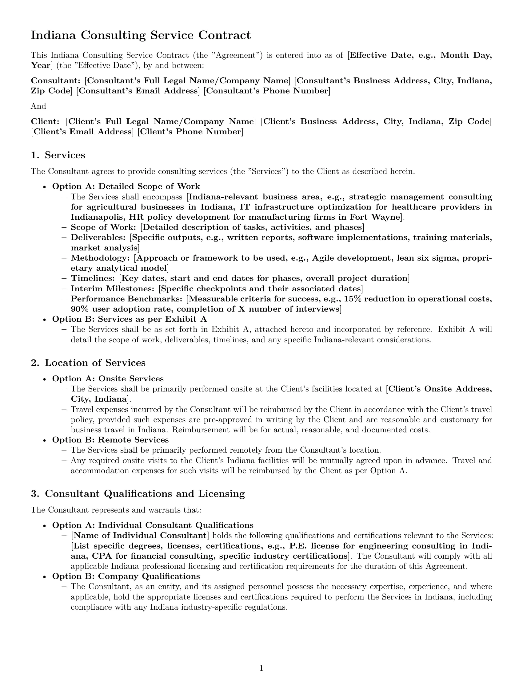 Preview page 1 of Pro Indiana consulting service contract template