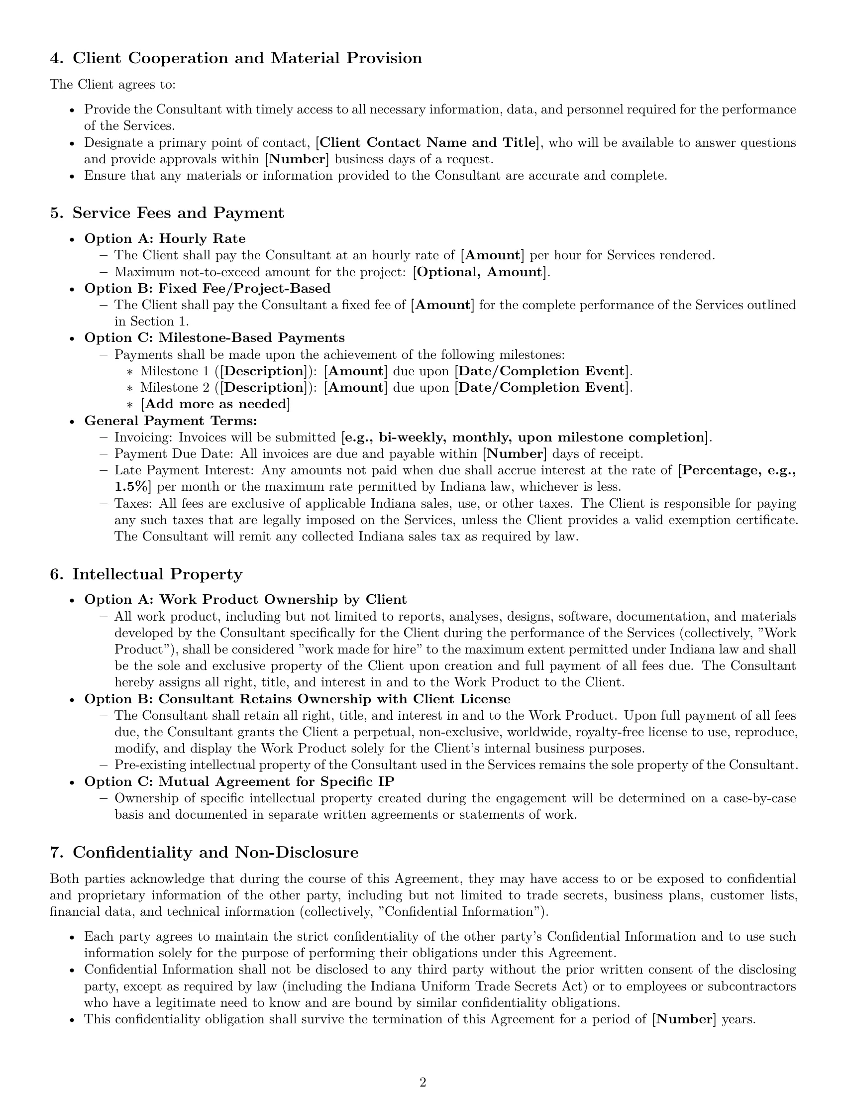 Preview page 2 of Pro Indiana consulting service contract template
