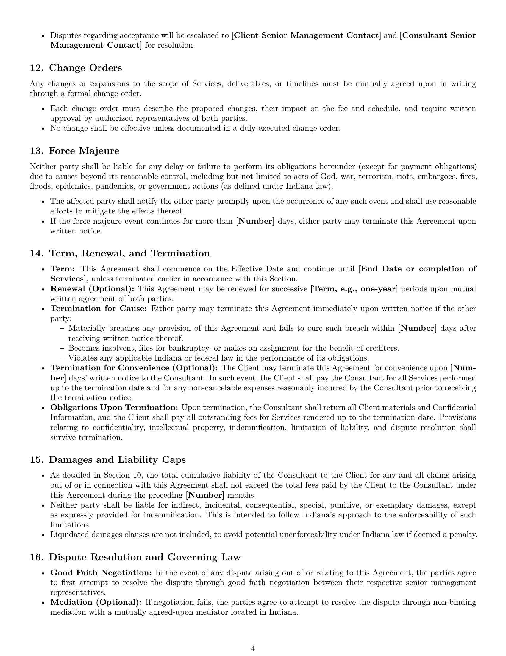 Preview page 4 of Pro Indiana consulting service contract template