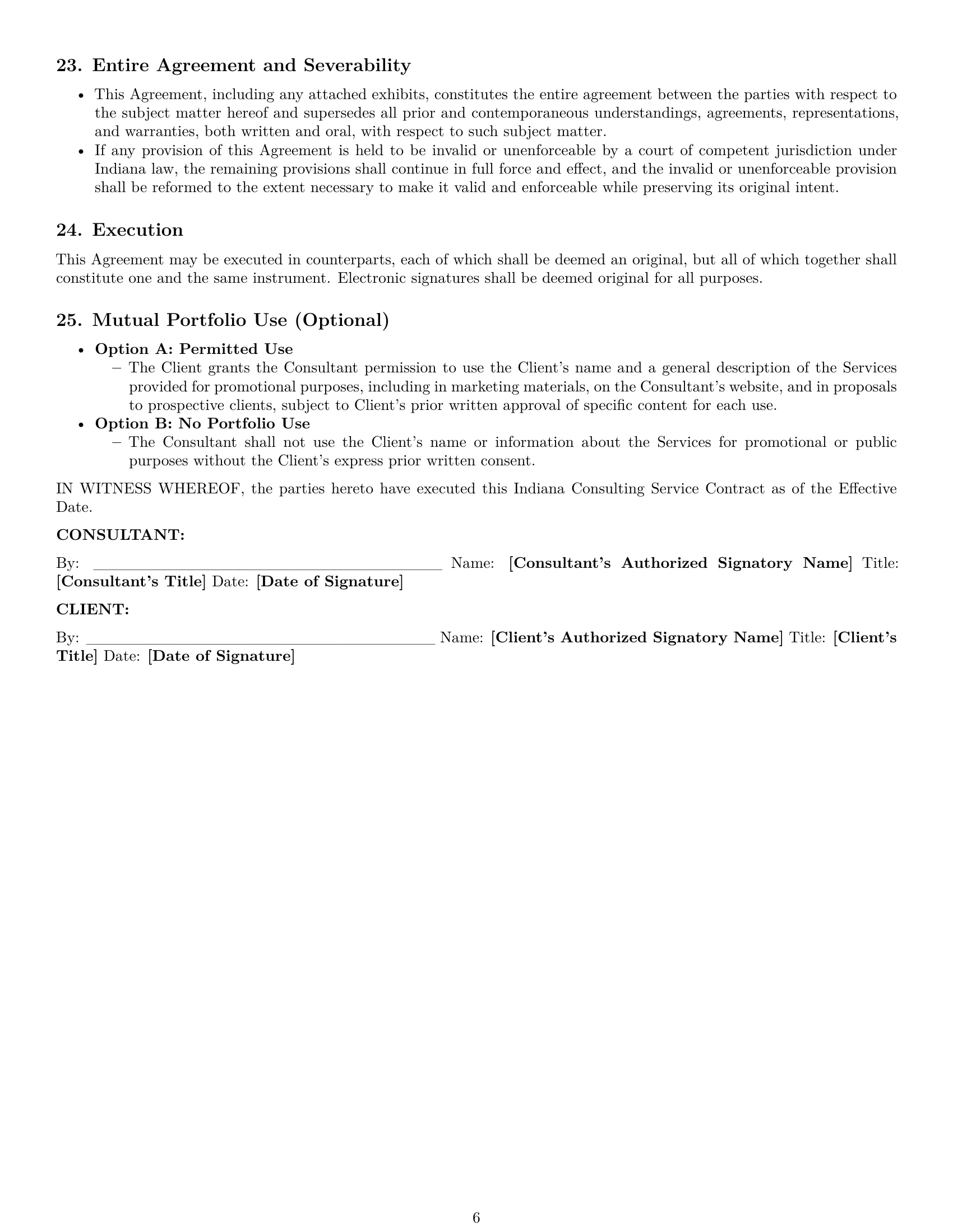 Preview page 6 of Pro Indiana consulting service contract template