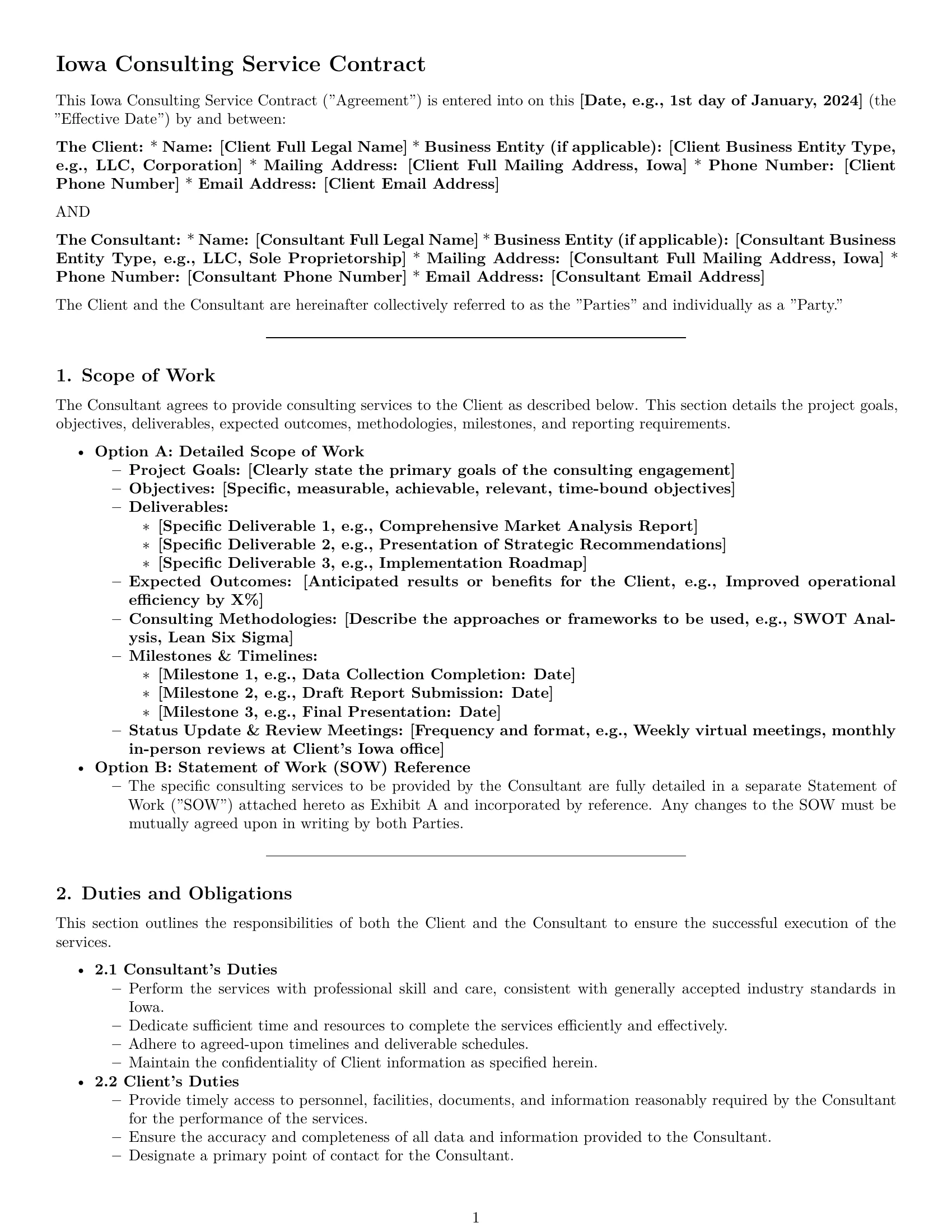 Preview page 1 of Pro Iowa consulting service contract template