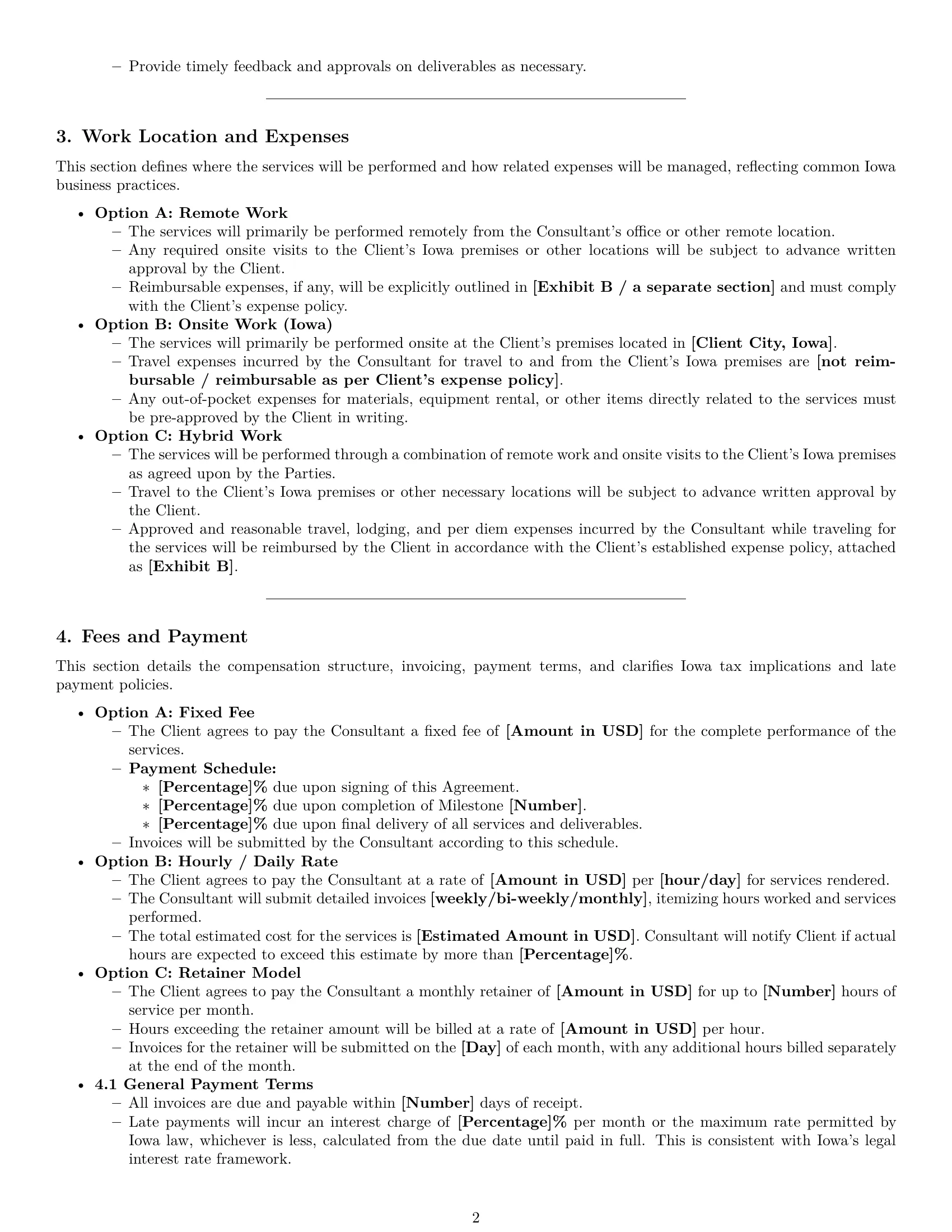Preview page 2 of Pro Iowa consulting service contract template