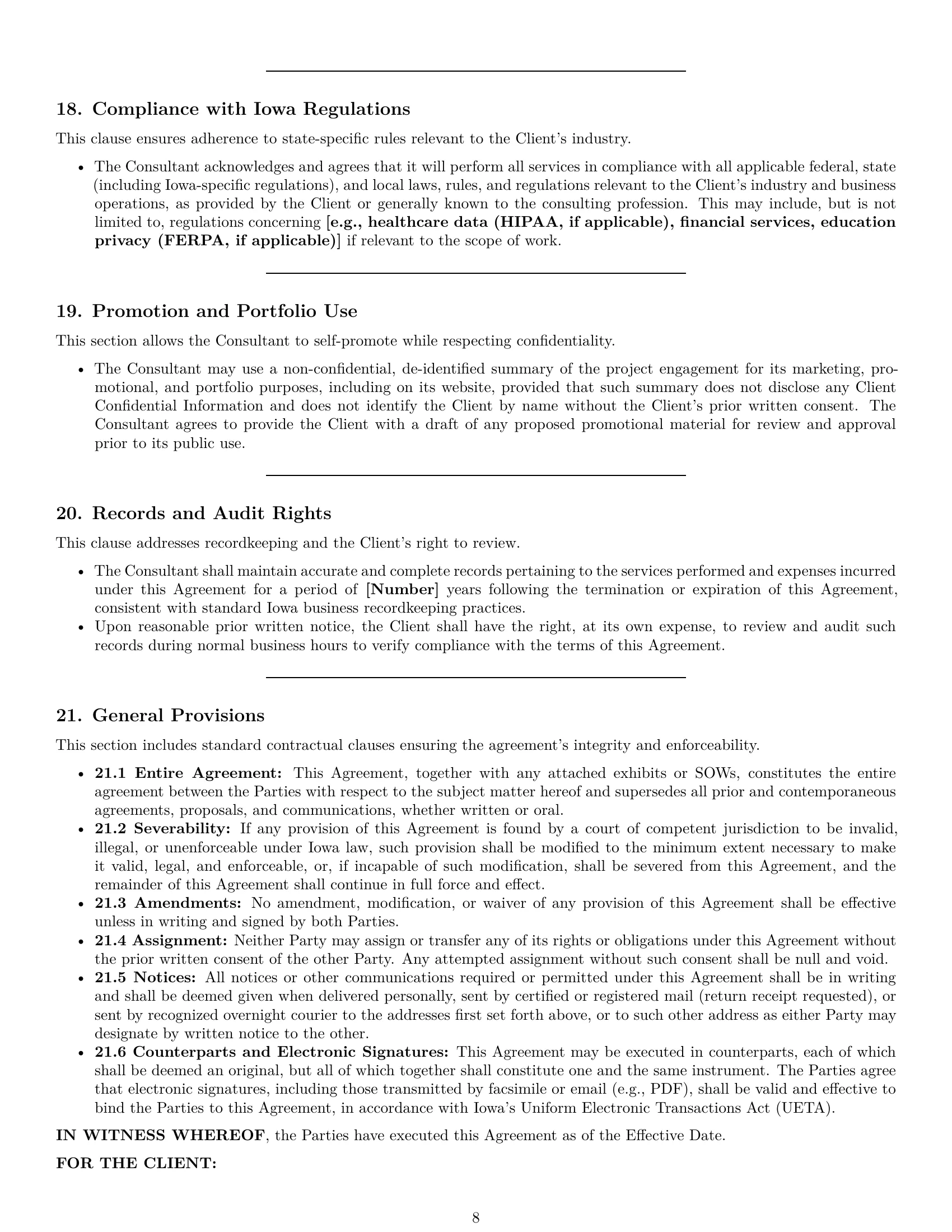 Preview page 8 of Pro Iowa consulting service contract template