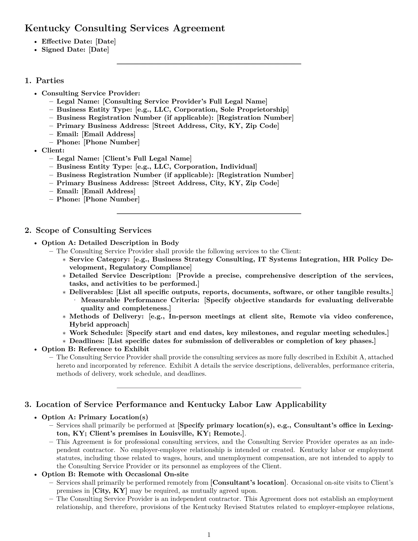 Preview page 1 of Pro Kentucky consulting service contract template