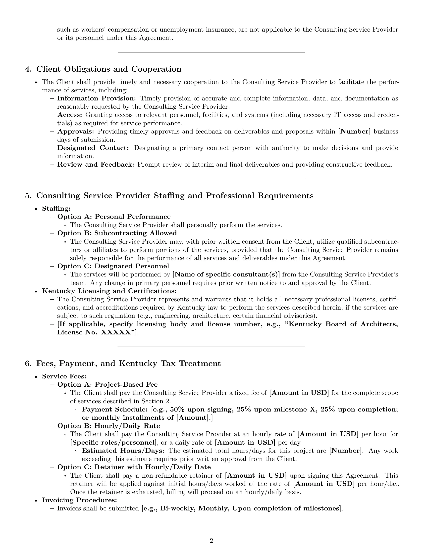 Preview page 2 of Pro Kentucky consulting service contract template
