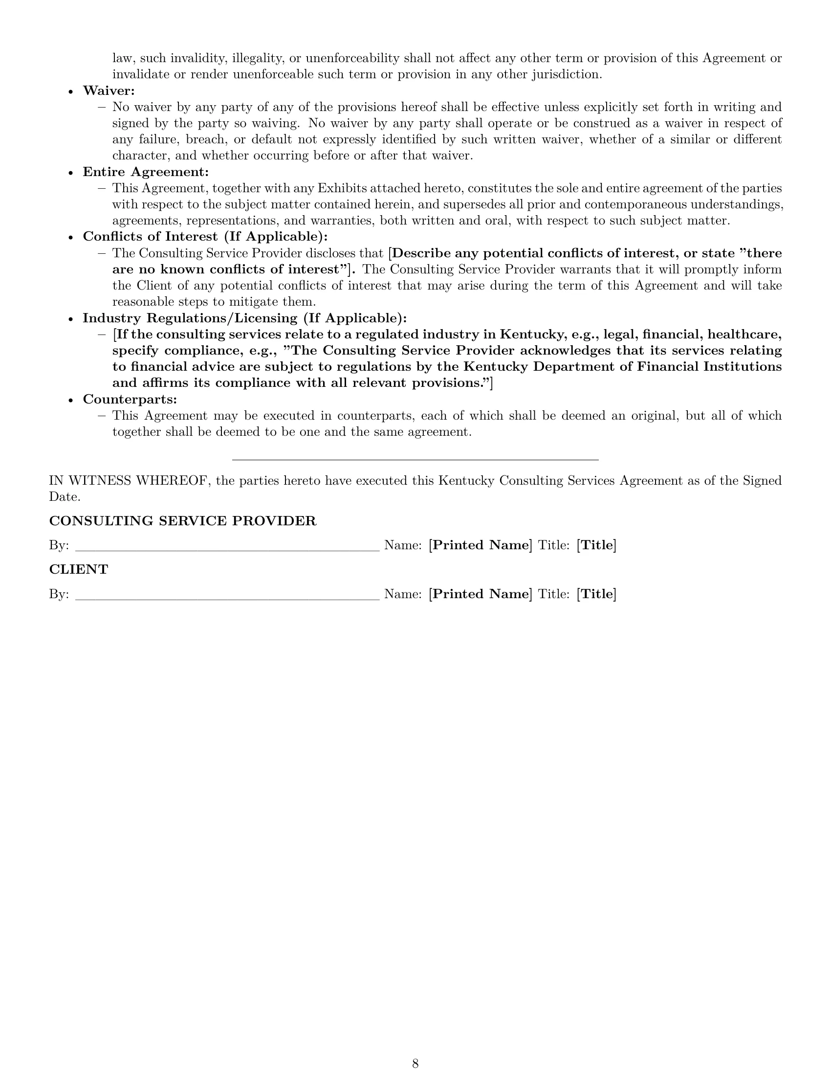 Preview page 8 of Pro Kentucky consulting service contract template