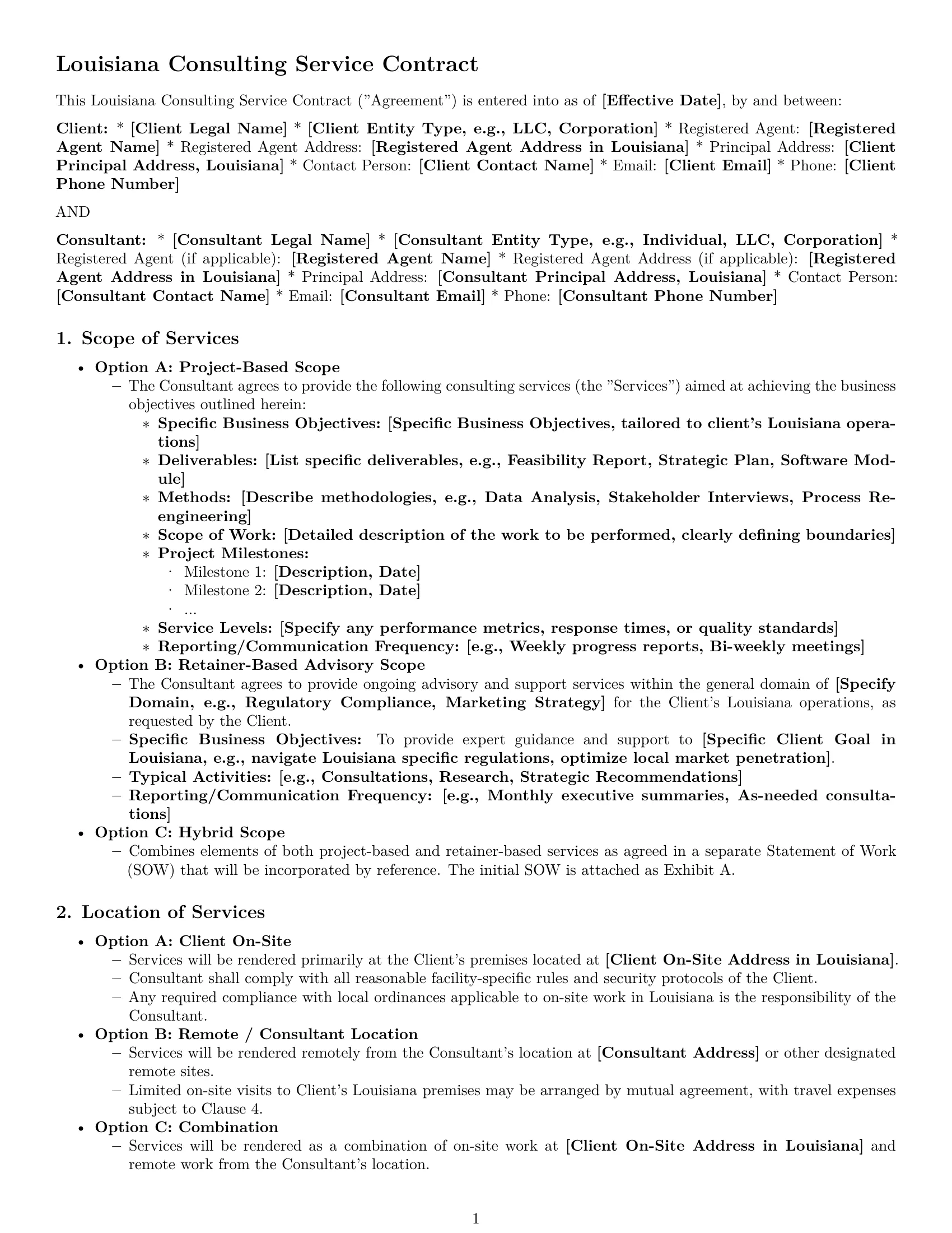 Preview page 1 of Pro Louisiana consulting service contract template