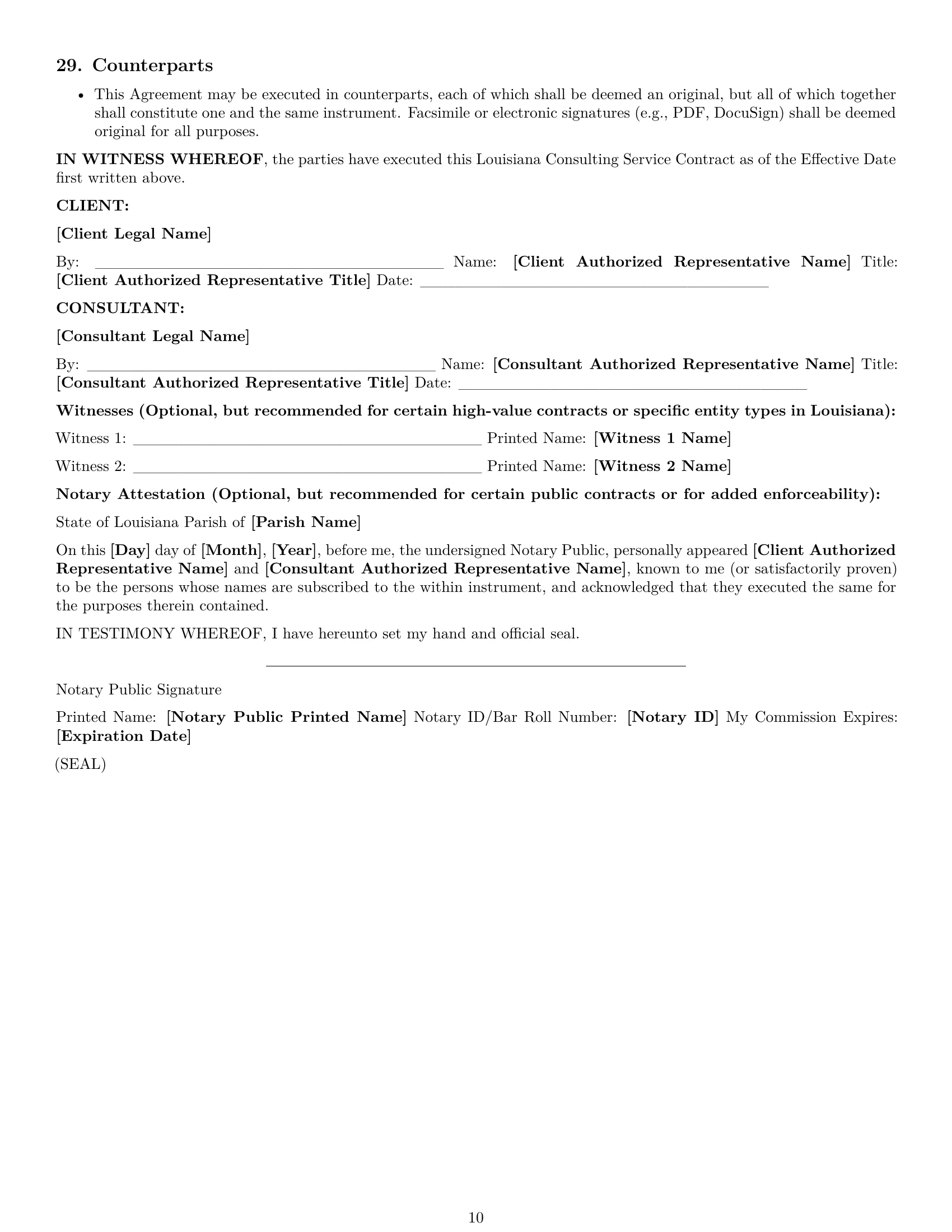 Preview page 10 of Pro Louisiana consulting service contract template