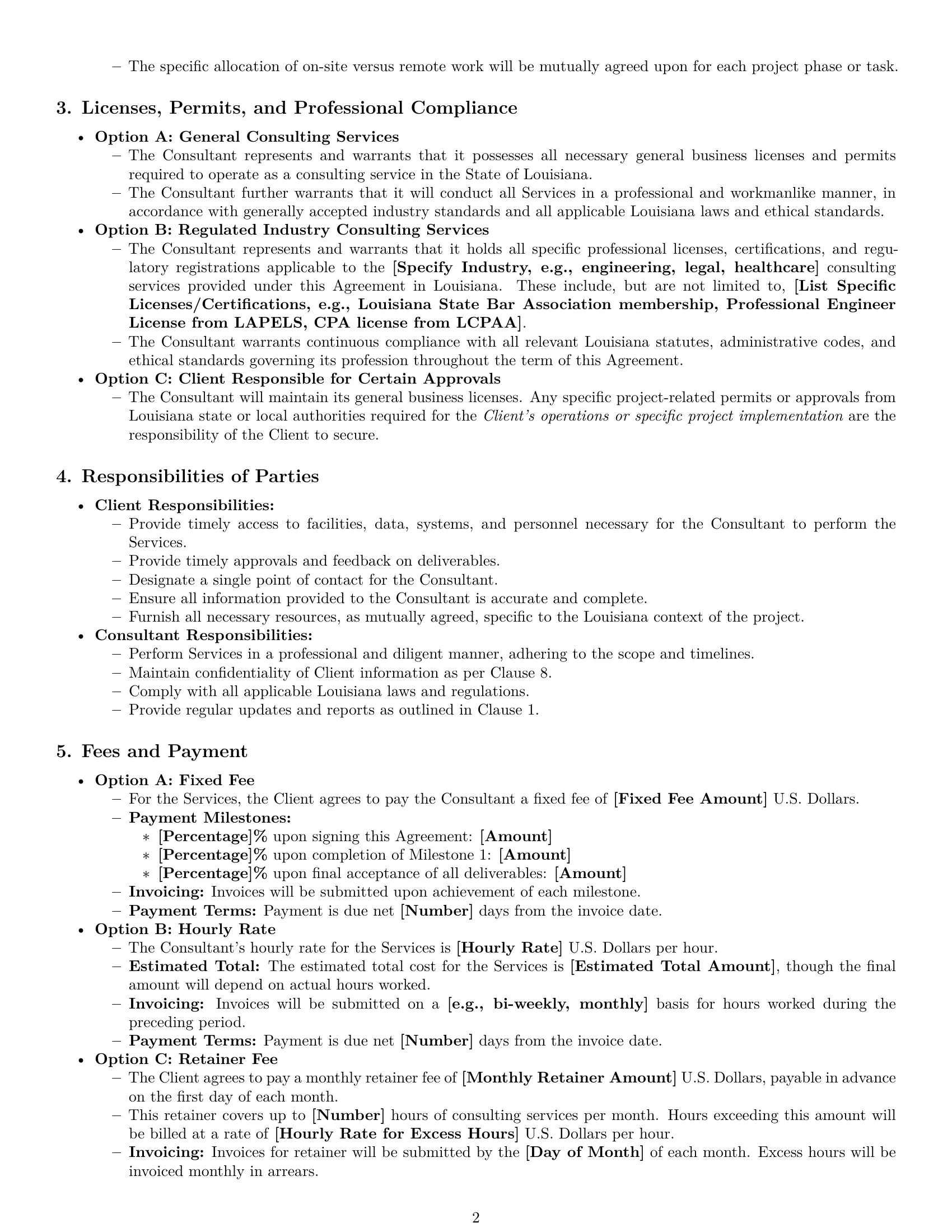 Preview page 2 of Pro Louisiana consulting service contract template