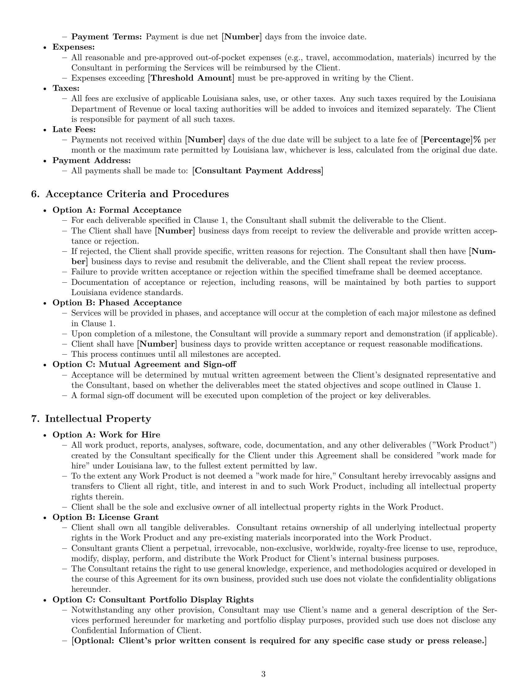 Preview page 3 of Pro Louisiana consulting service contract template