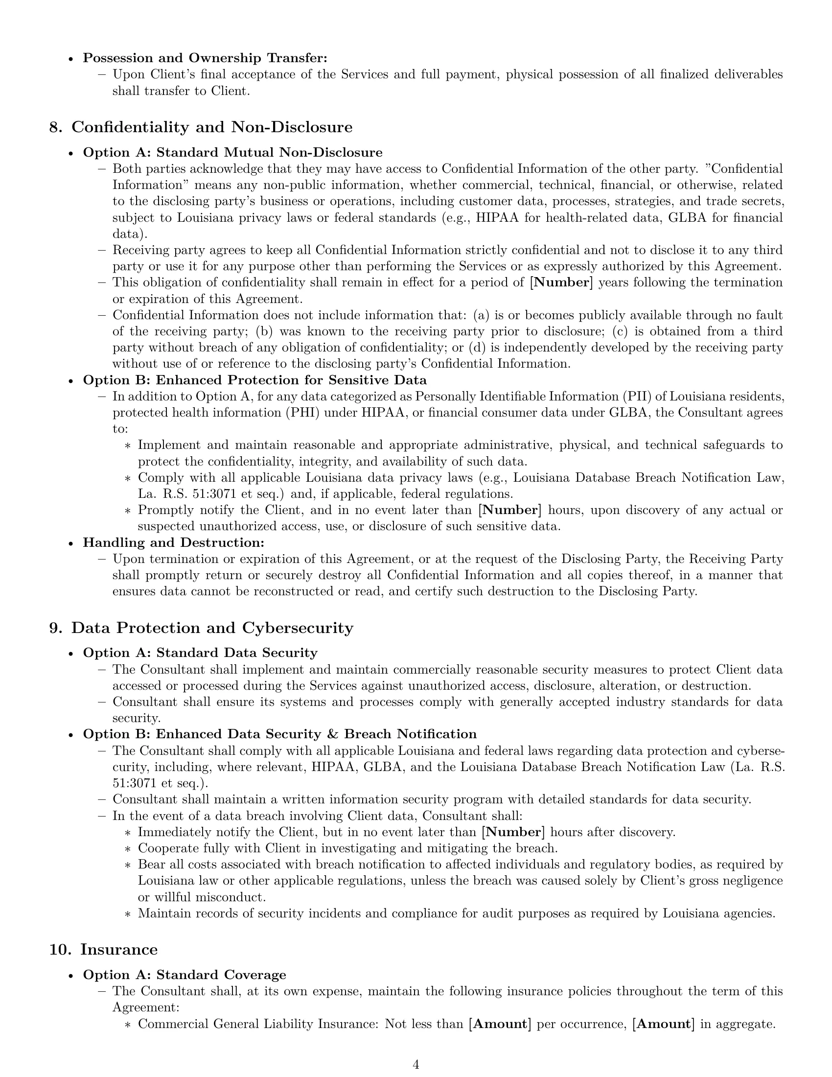 Preview page 4 of Pro Louisiana consulting service contract template