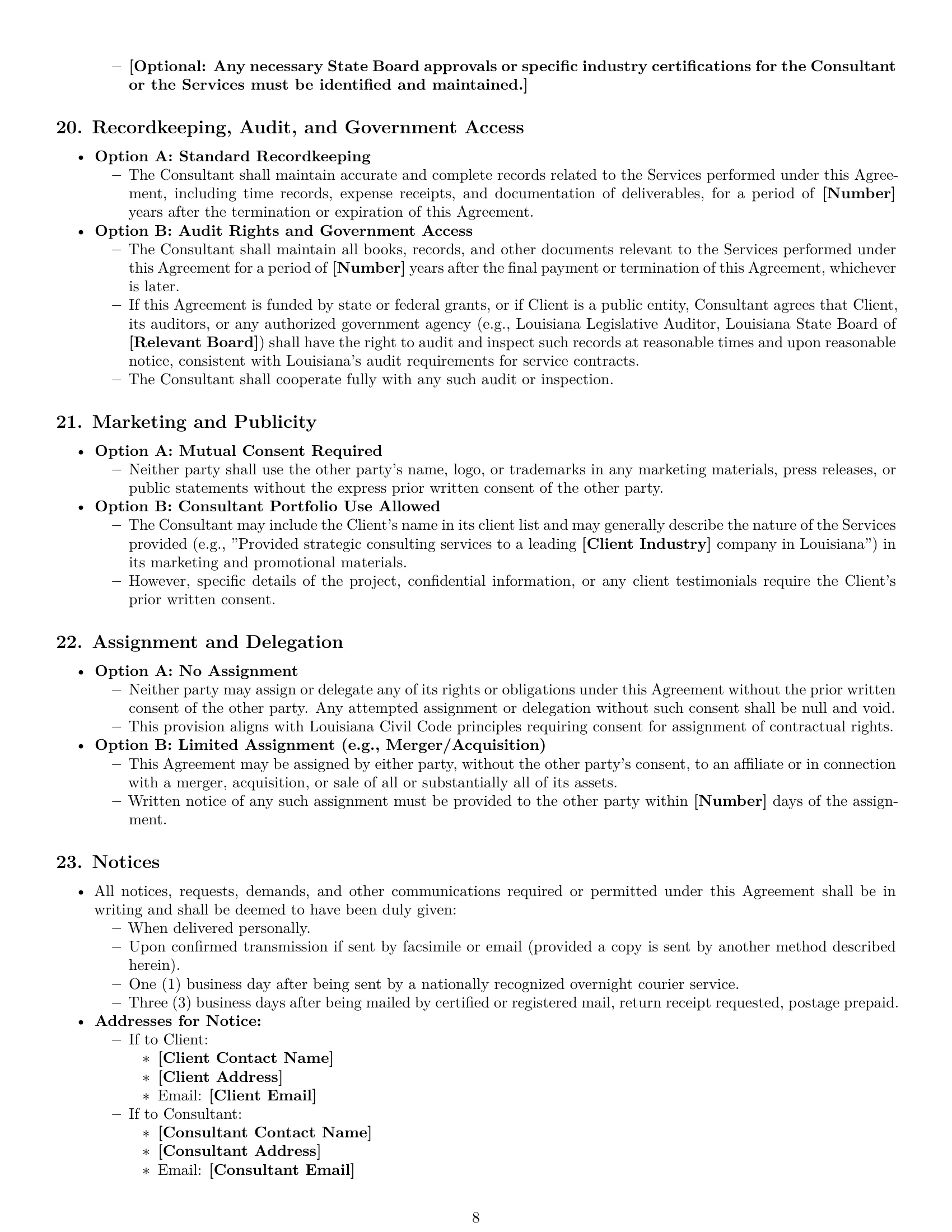 Preview page 8 of Pro Louisiana consulting service contract template