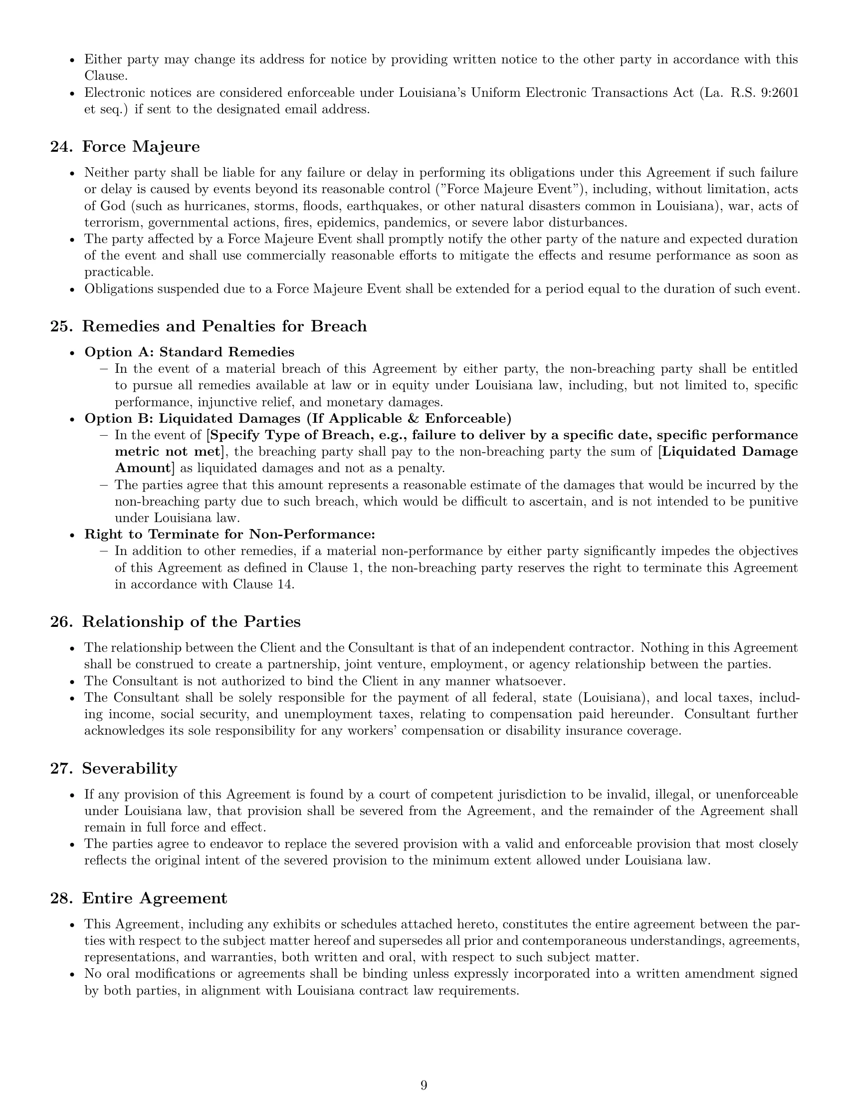 Preview page 9 of Pro Louisiana consulting service contract template