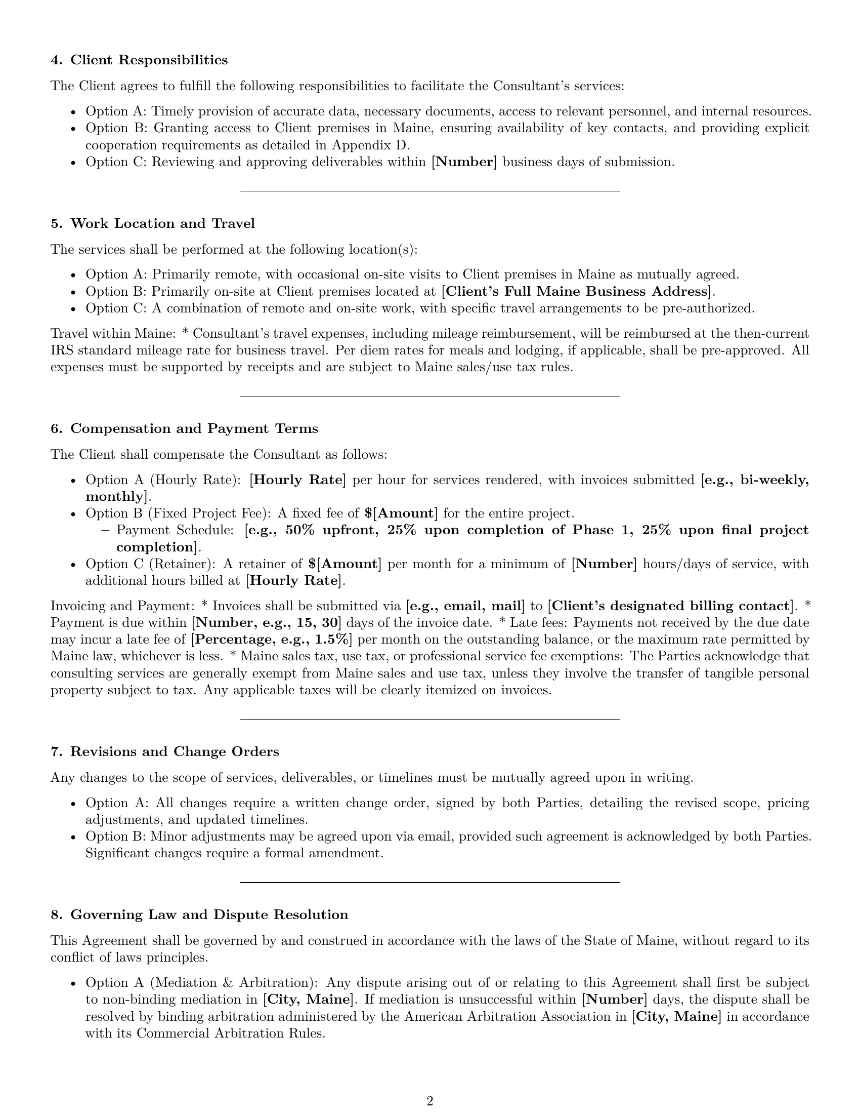 Preview page 2 of Pro Maine consulting service contract template