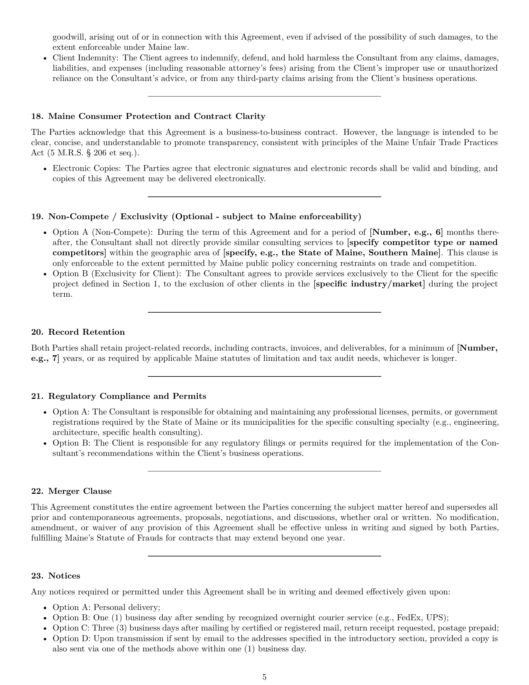 Preview page 5 of Pro Maine consulting service contract template