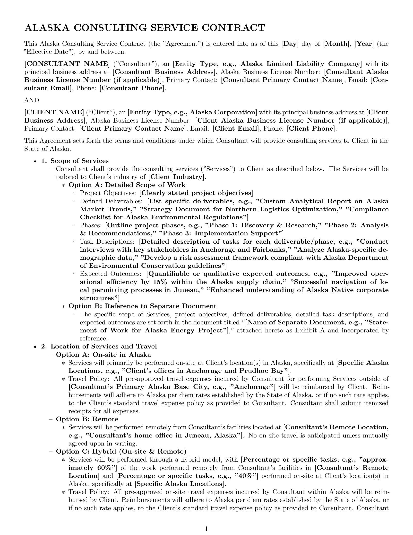 Preview page 1 of Pro Alaska consulting service contract template