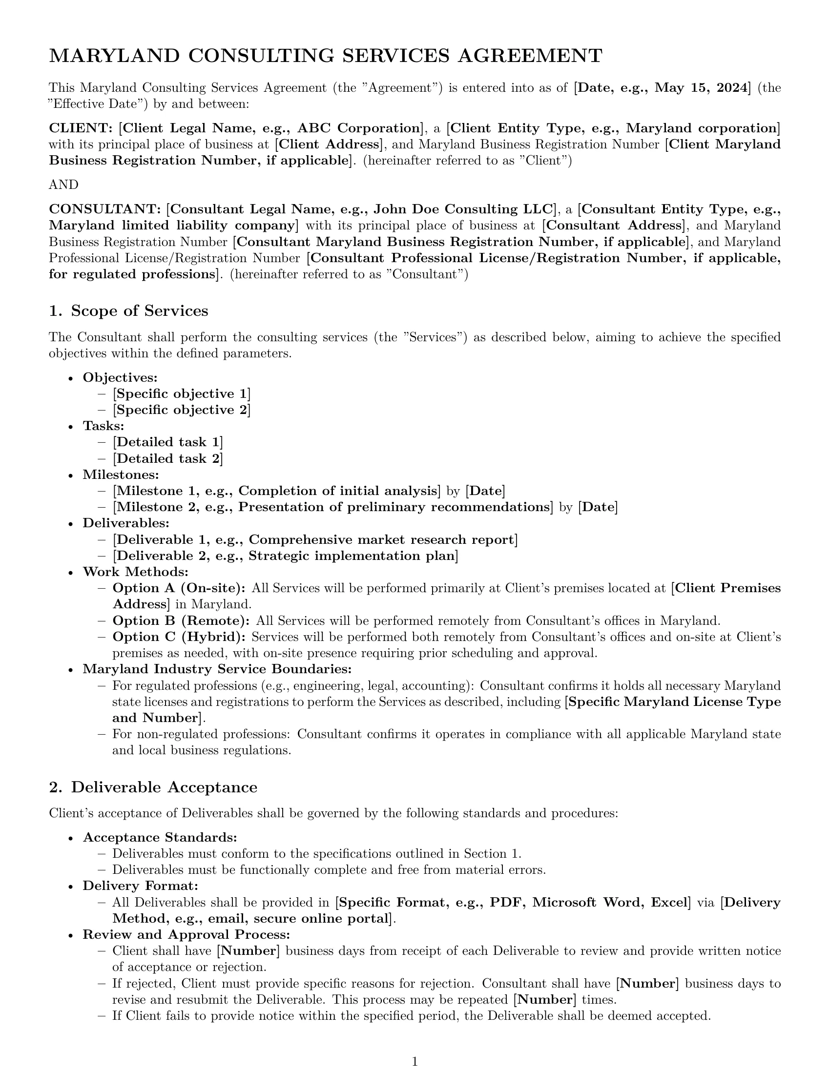 Preview page 1 of Pro Maryland consulting service contract template