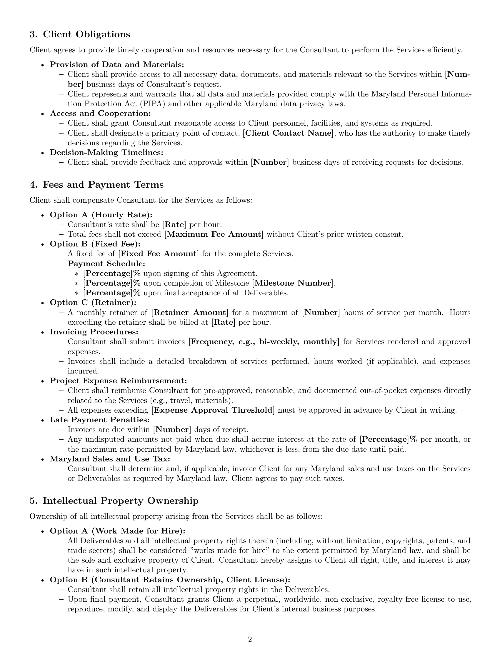 Preview page 2 of Pro Maryland consulting service contract template