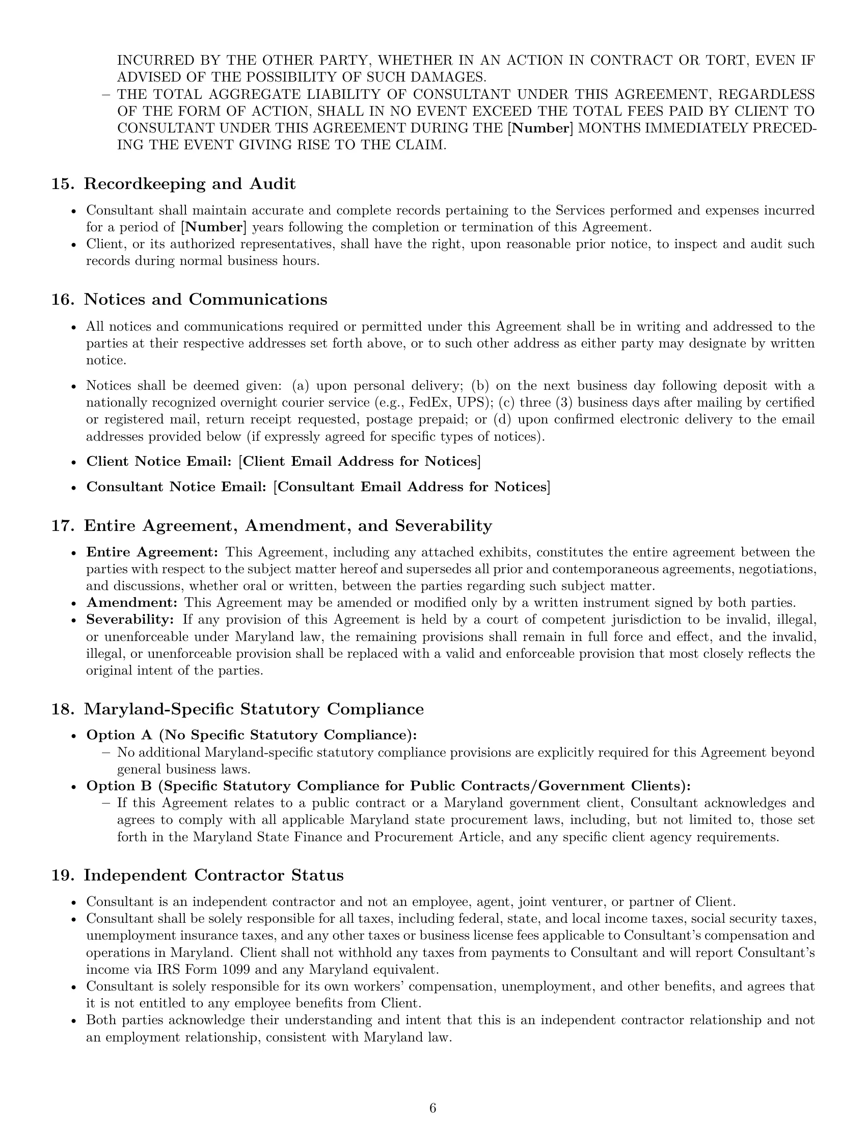 Preview page 6 of Pro Maryland consulting service contract template