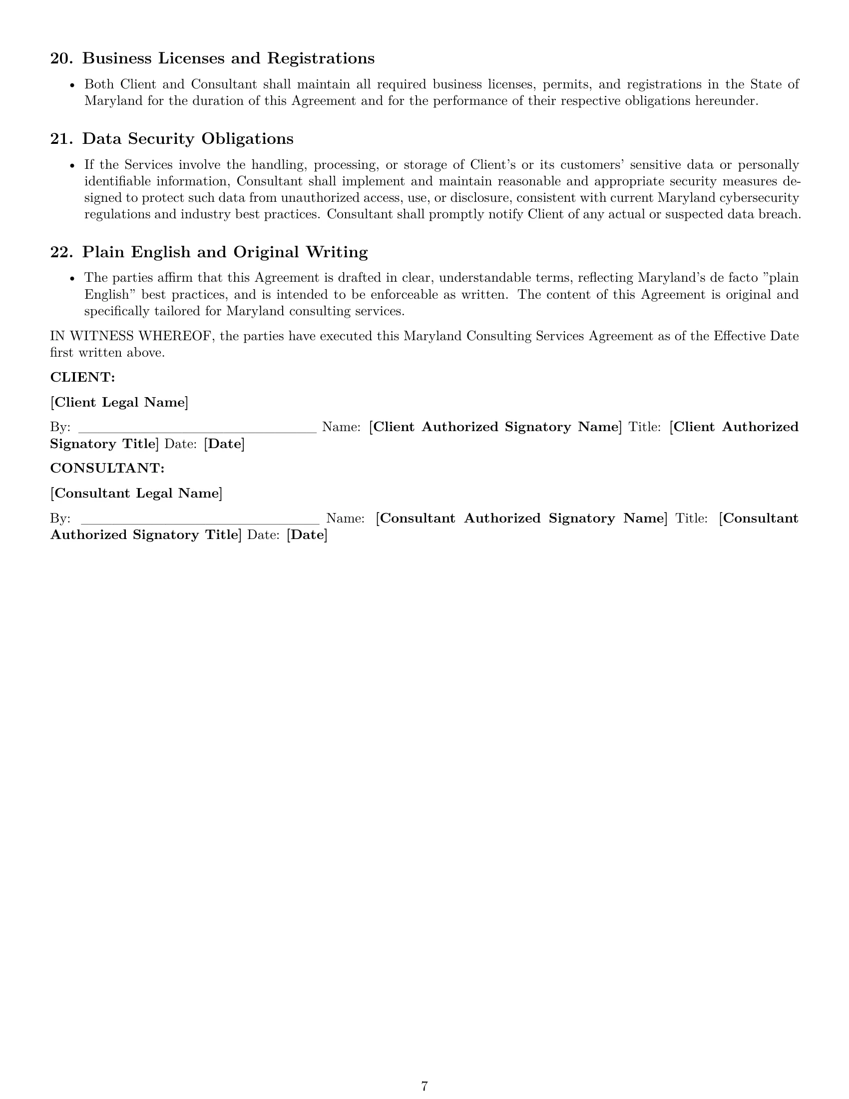Preview page 7 of Pro Maryland consulting service contract template