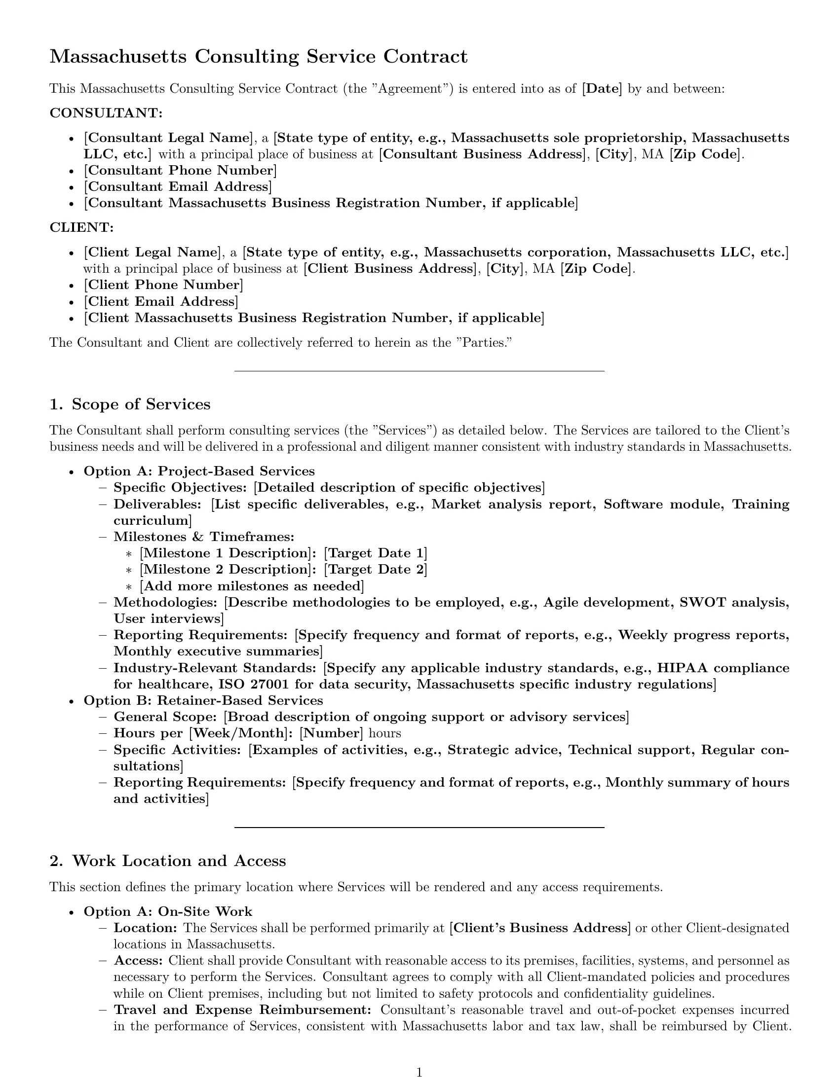 Preview page 1 of Pro Massachusetts consulting service contract template