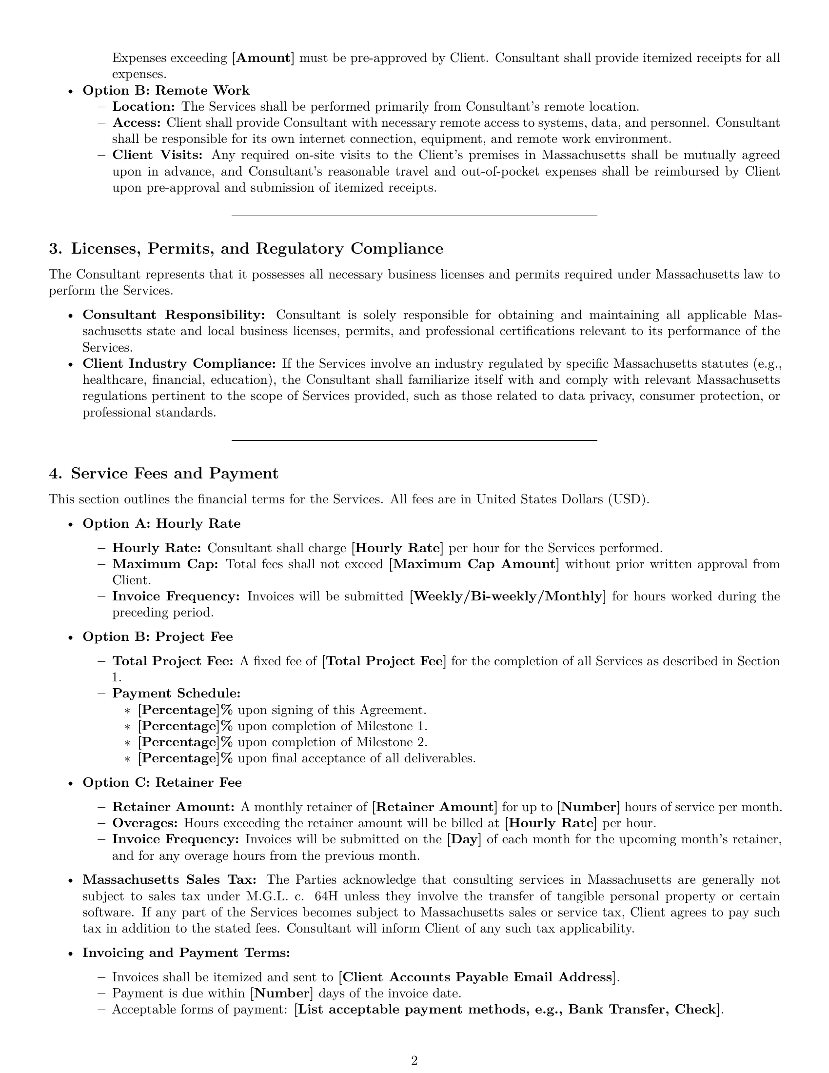 Preview page 2 of Pro Massachusetts consulting service contract template