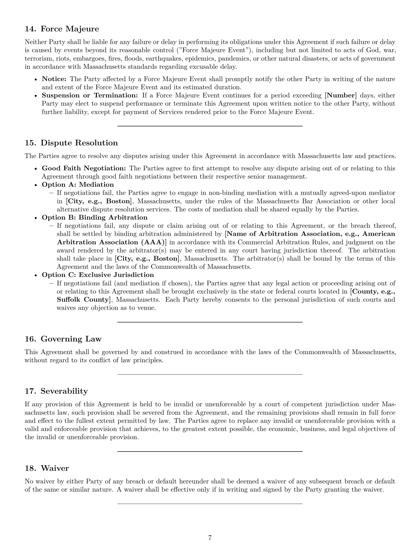 Preview page 7 of Pro Massachusetts consulting service contract template