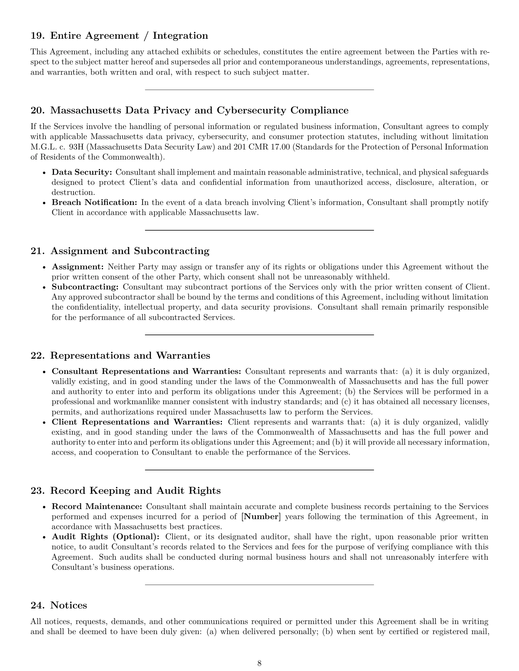 Preview page 8 of Pro Massachusetts consulting service contract template