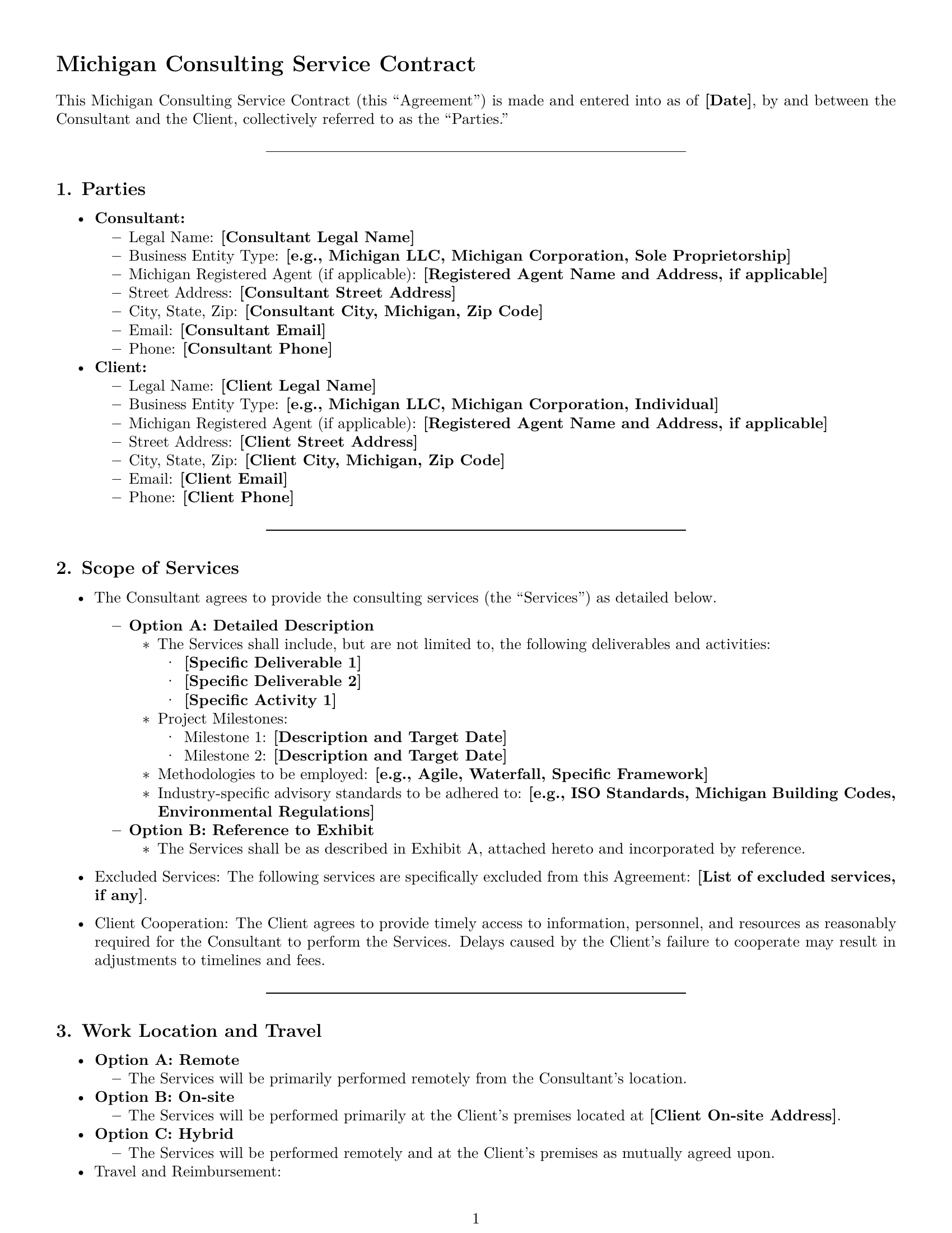 Preview page 1 of Pro Michigan consulting service contract template